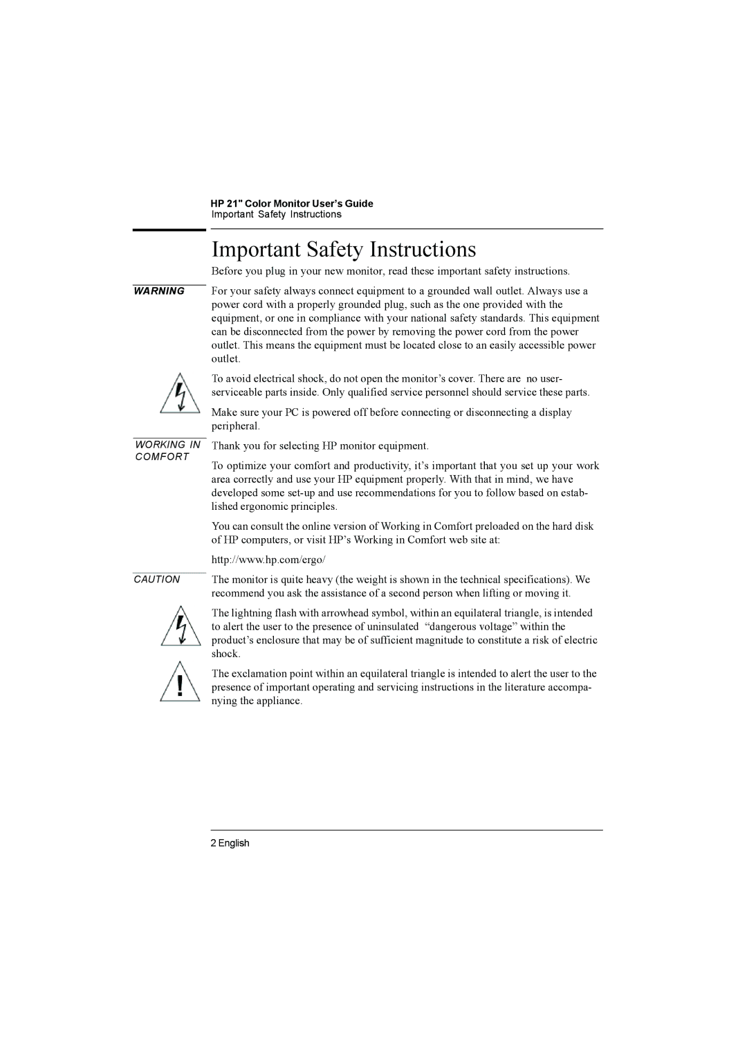 HP D2847W, D2847A manual Important Safety Instructions 