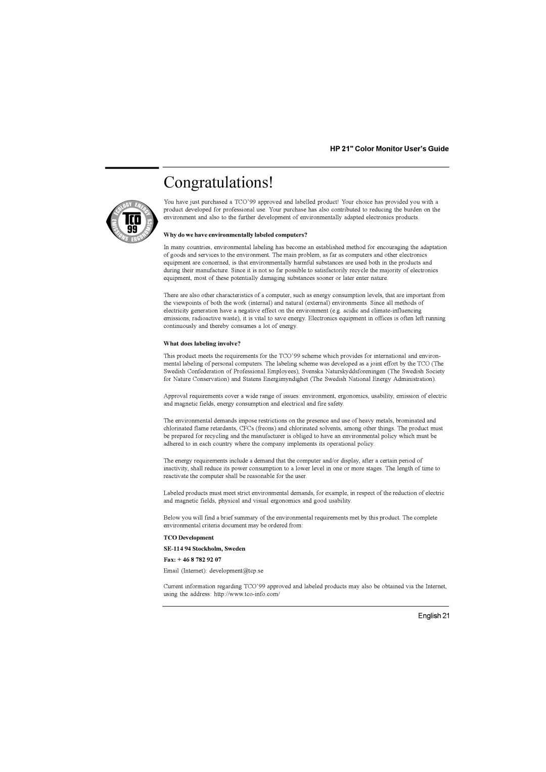 HP D2847A, D2847W manual Congratulations, Why do we have environmentally labeled computers? 