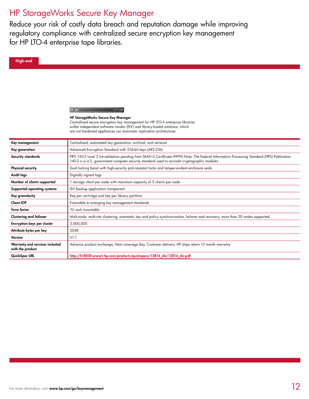 HP D2D4004fc, D2D4004i, D2D120, D2D4009i, D2D4009fc, D2D130, D2D2503i manual HP StorageWorks Secure Key Manager 