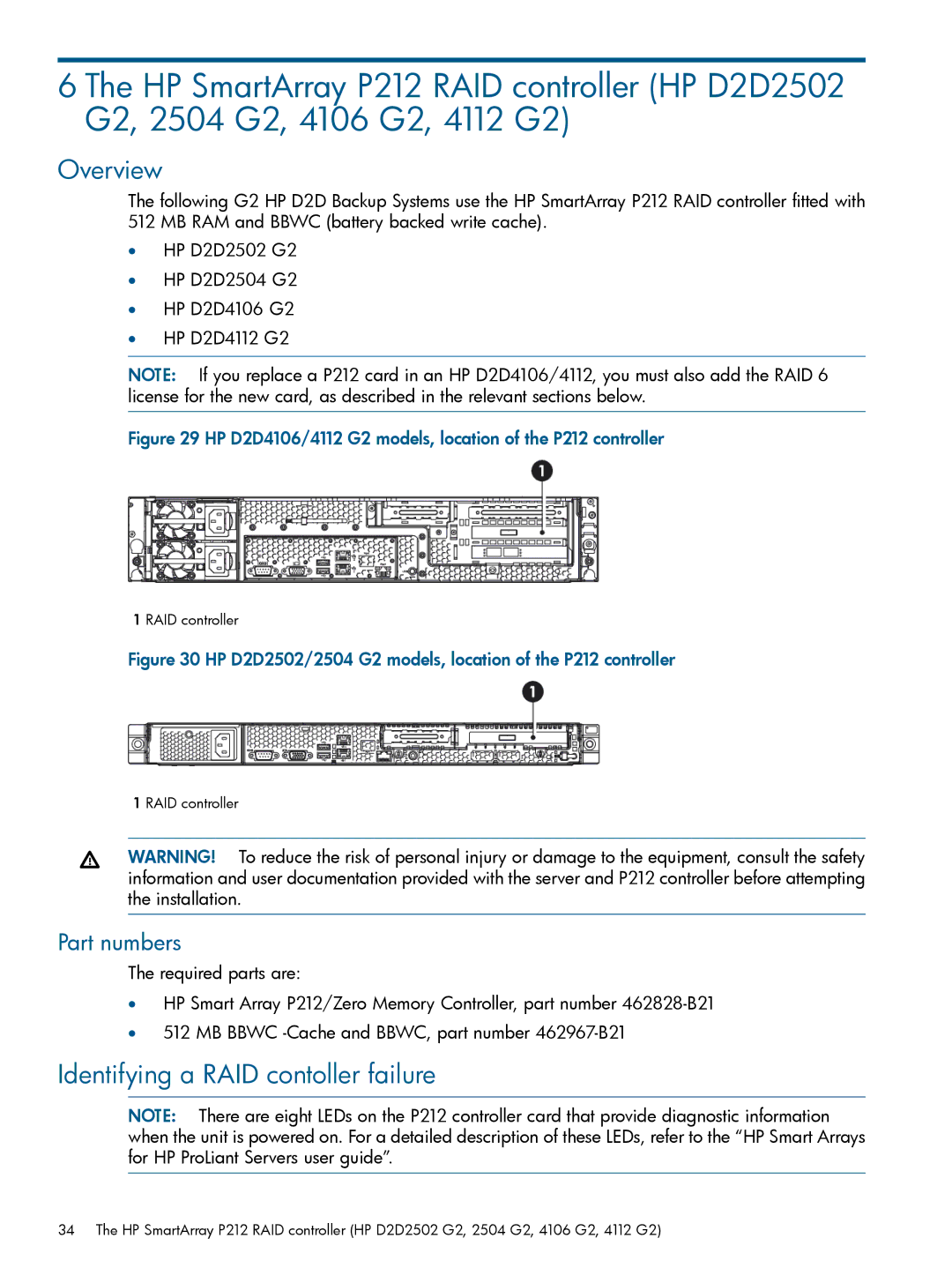 HP D2D2503, D2D4106 G2, D2D4312 G2, D2D4112 G2, D2D4009 G1, D2D2502 HP D2D4106/4112 G2 models, location of the P212 controller 