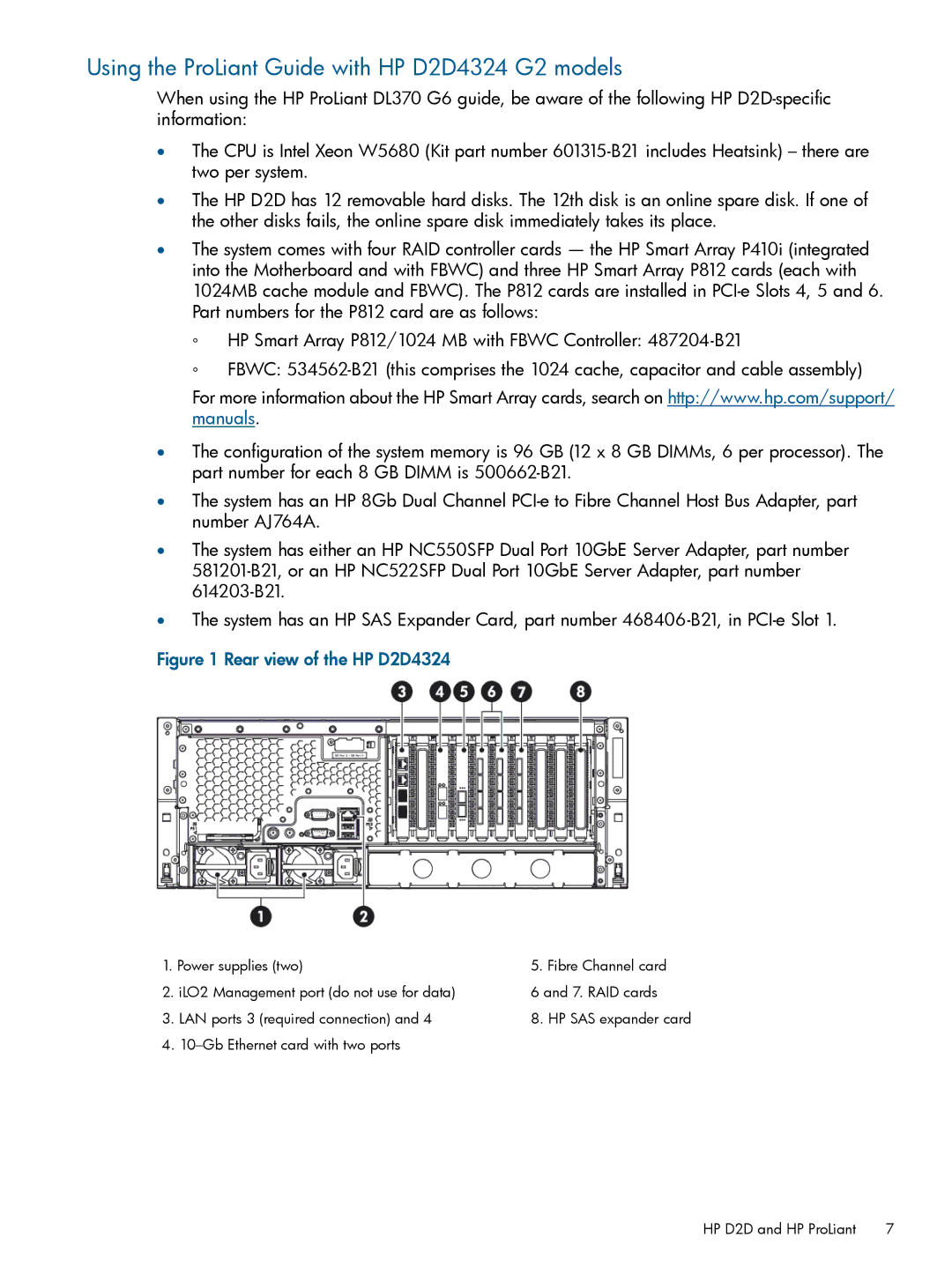 HP D2D2503, D2D4106 G2, D2D4312 G2, D2D2502 Using the ProLiant Guide with HP D2D4324 G2 models, Rear view of the HP D2D4324 