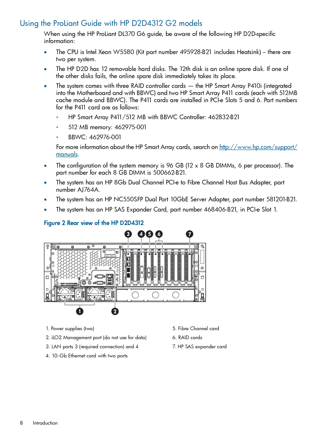 HP D2D2502, D2D4106 G2, D2D4112 G2, D2D2503 Using the ProLiant Guide with HP D2D4312 G2 models, Rear view of the HP D2D4312 