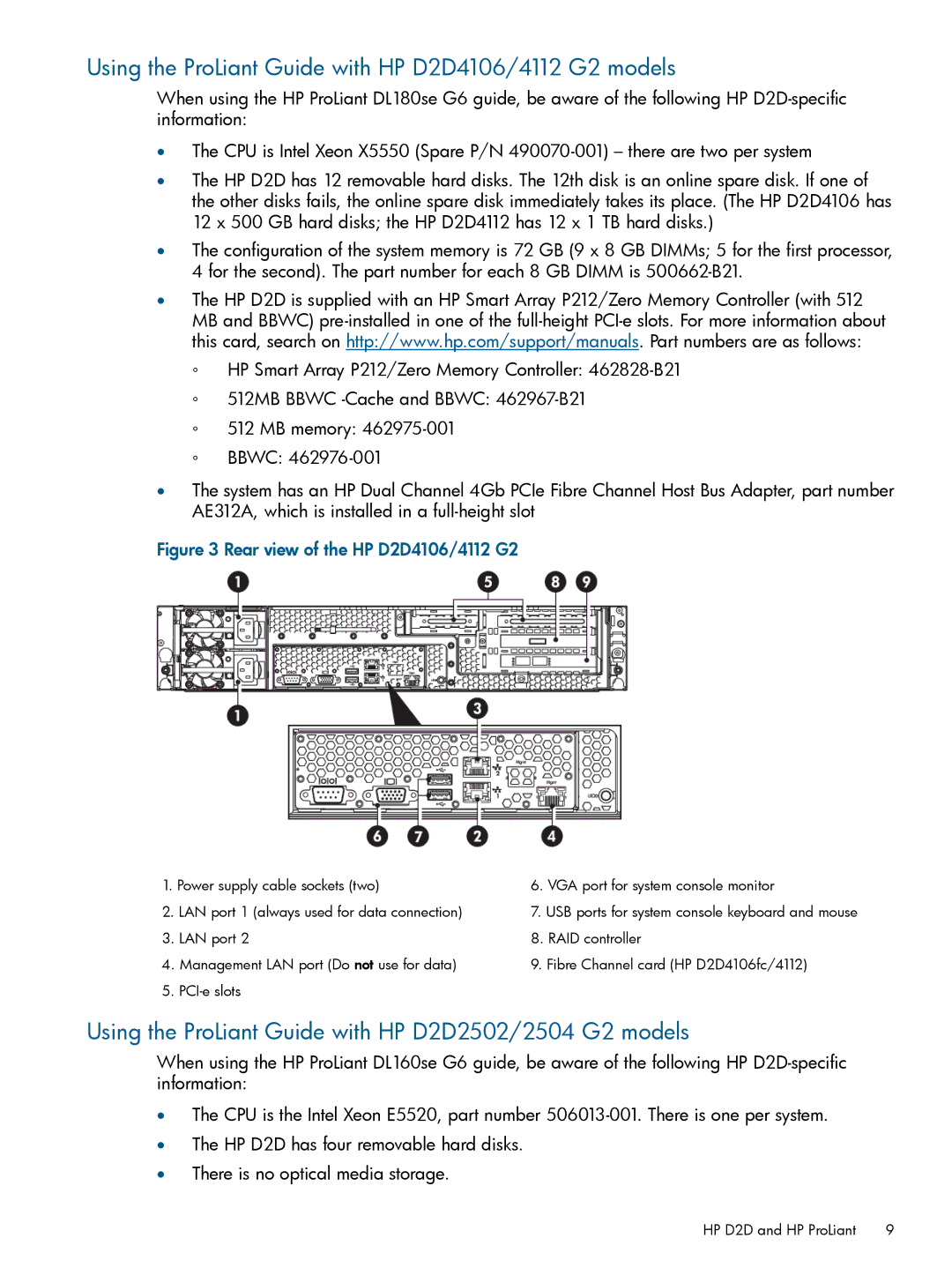 HP D2D4106 G2, D2D4312 G2, D2D4112 G2, D2D4009 G1, D2D4004 G1, D2D2503 Using the ProLiant Guide with HP D2D4106/4112 G2 models 