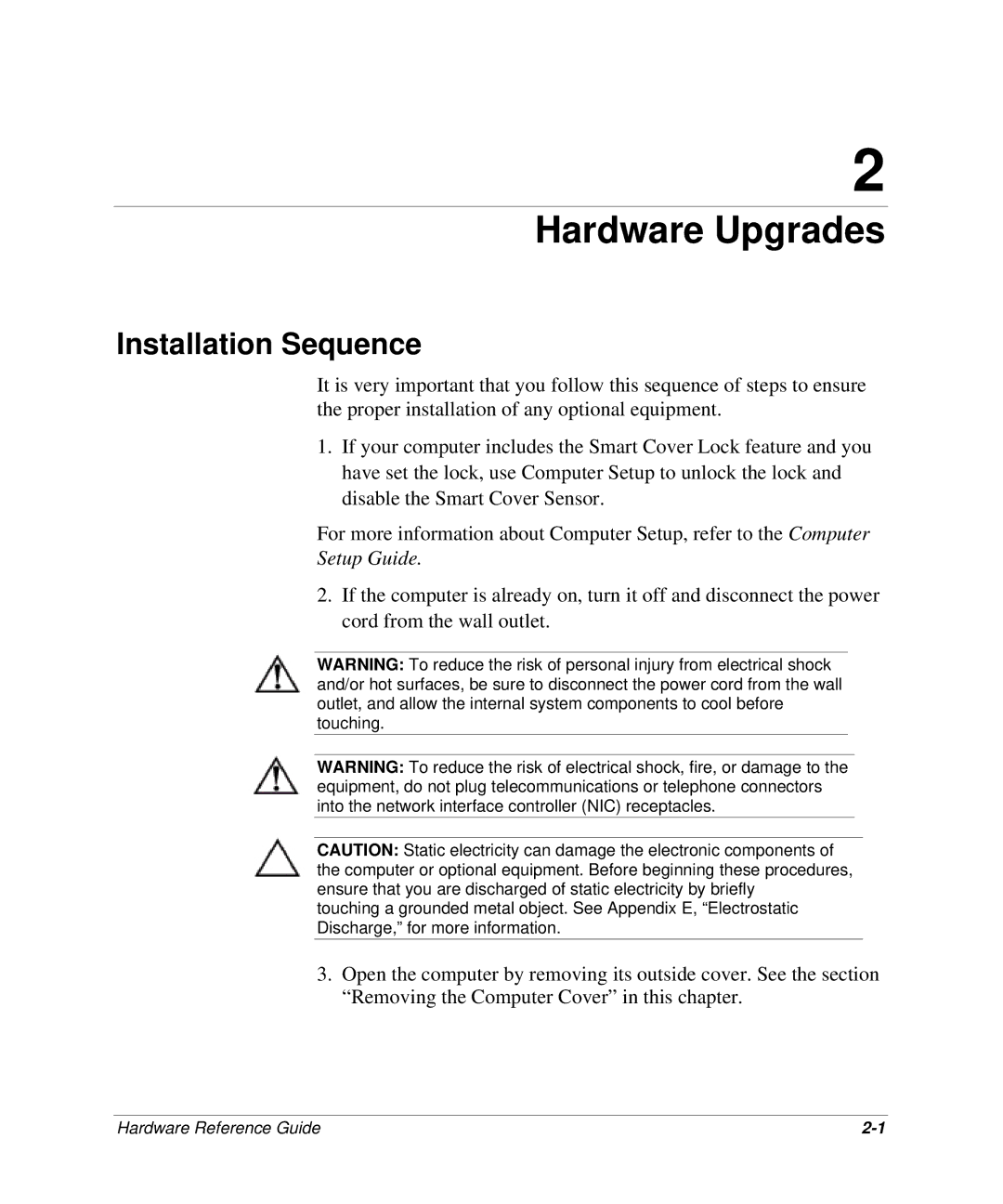 HP D300 manual Hardware Upgrades, Installation Sequence 