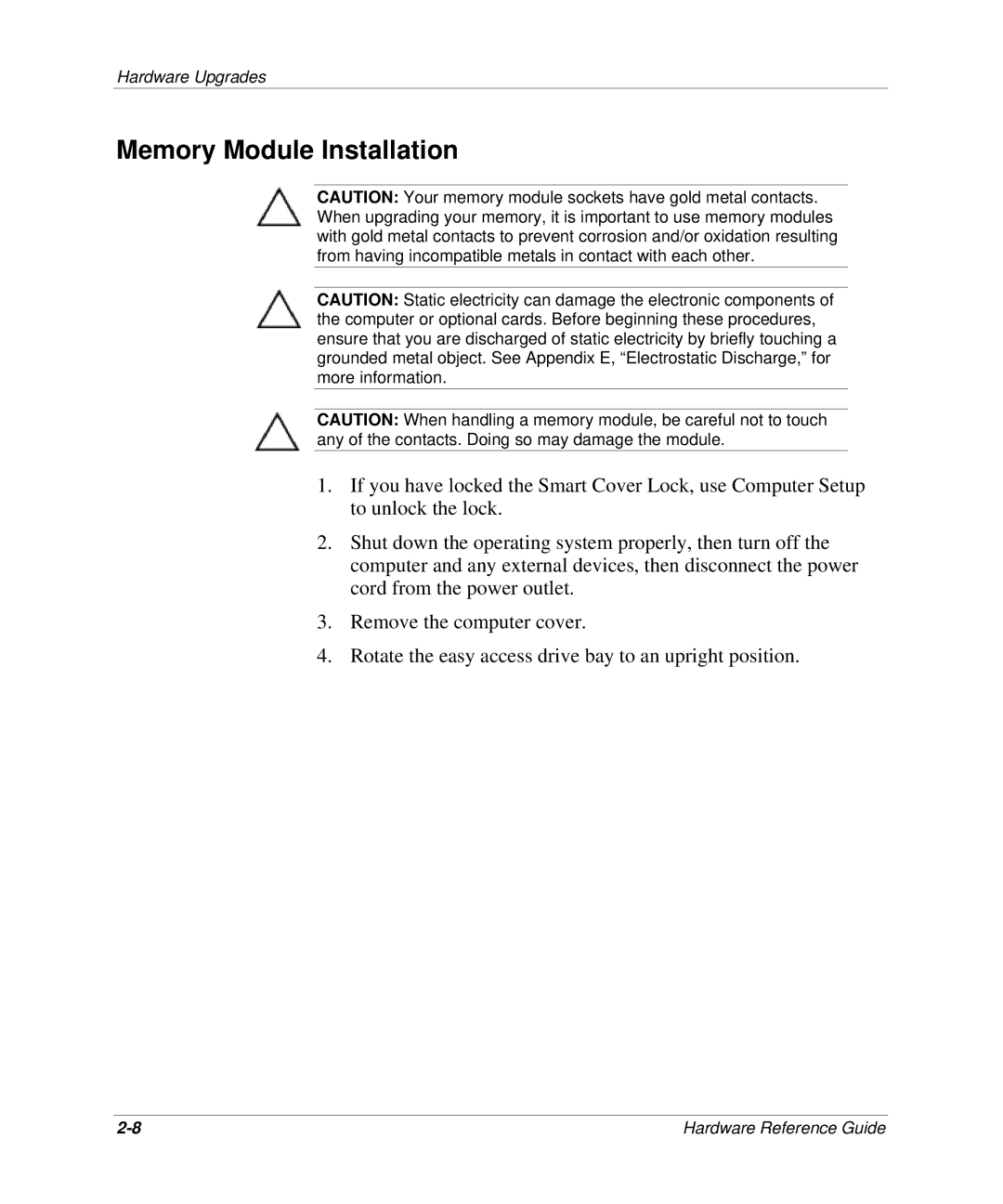 HP D300 manual Memory Module Installation 