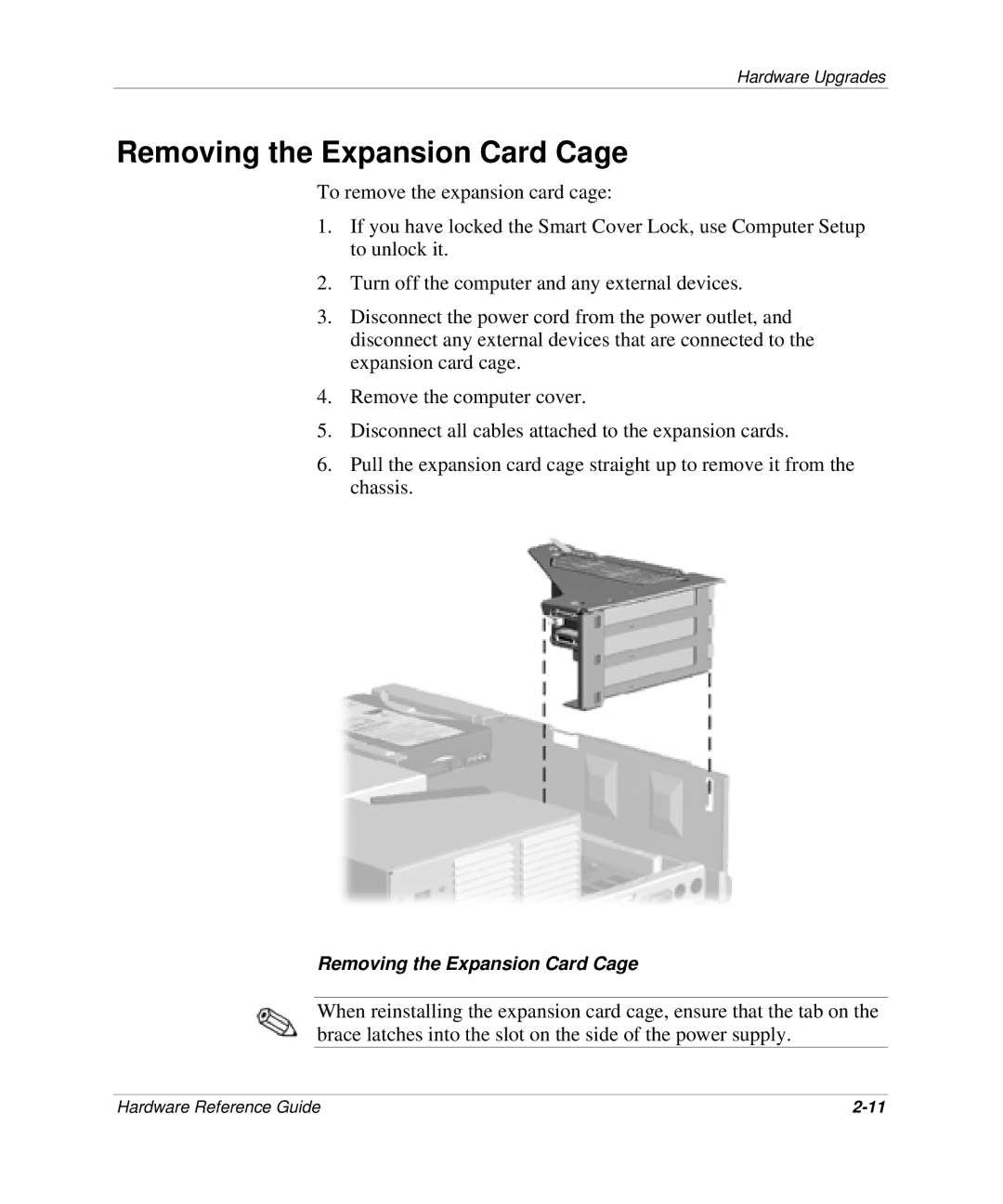 HP D300 manual Removing the Expansion Card Cage 