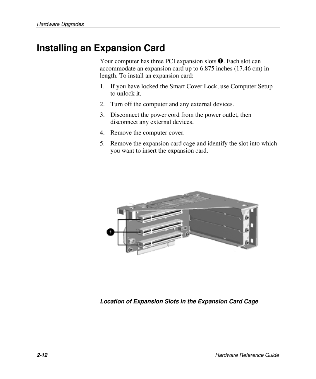 HP D300 manual Installing an Expansion Card 