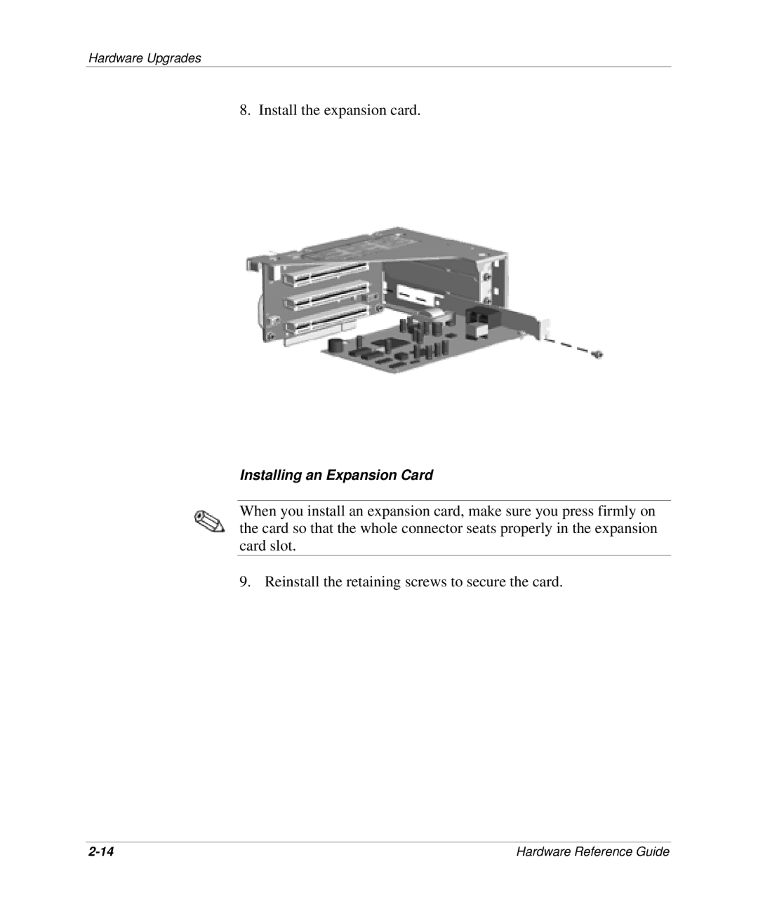 HP D300 manual Install the expansion card 