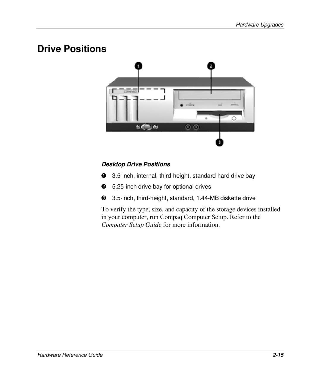 HP D300 manual Desktop Drive Positions 