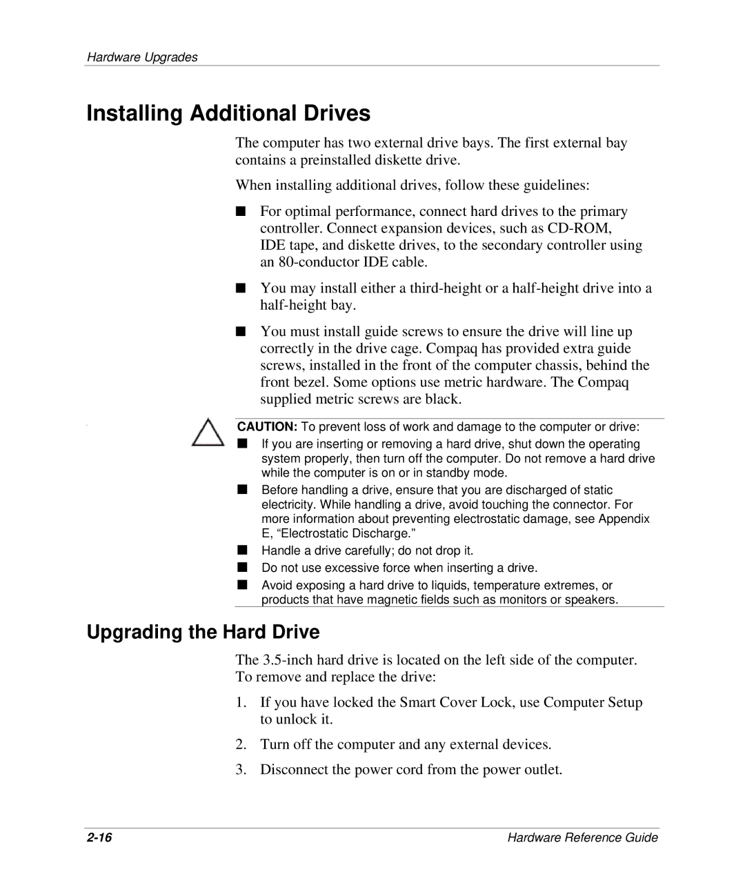 HP D300 manual Installing Additional Drives, Upgrading the Hard Drive 