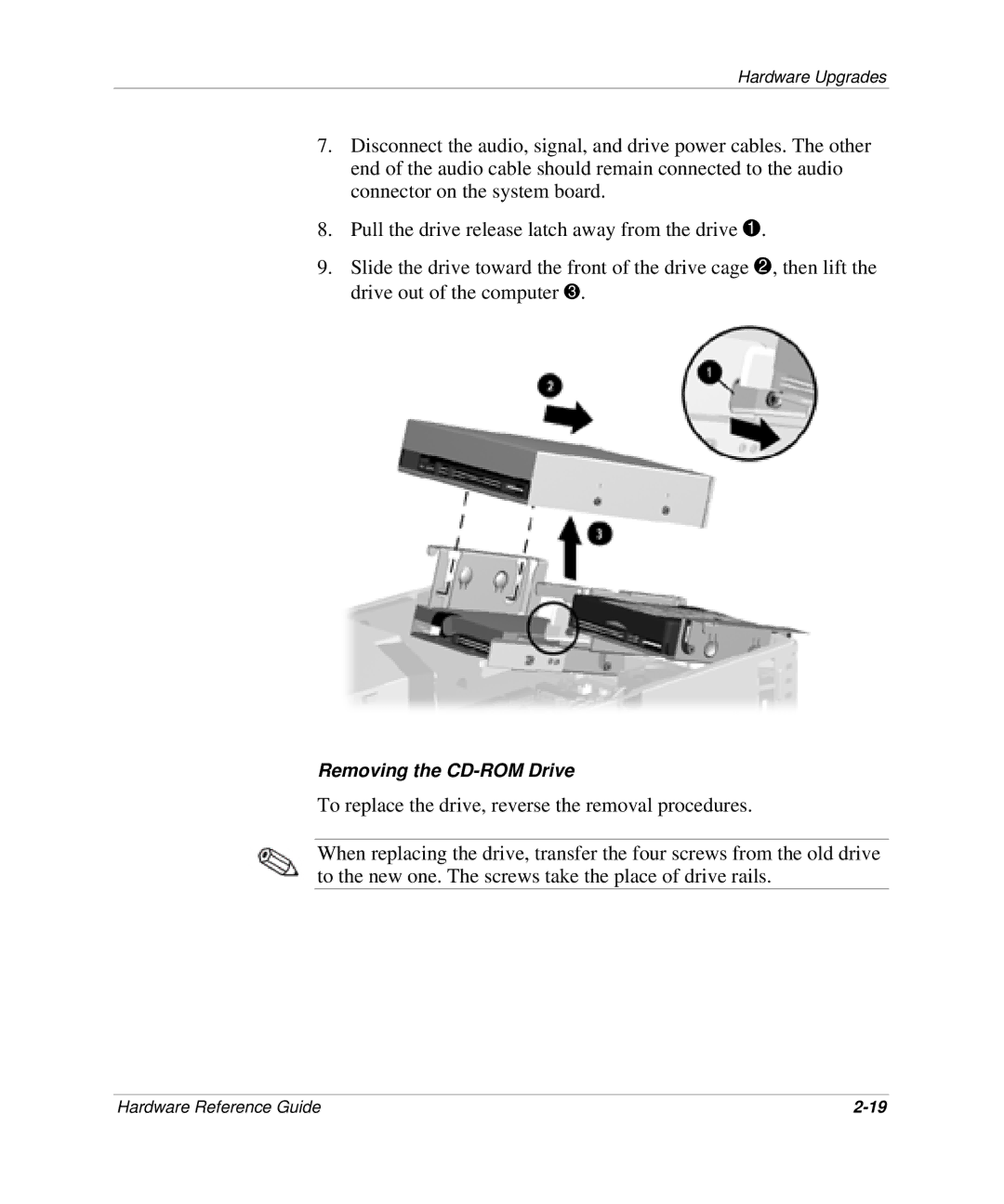 HP D300 manual Removing the CD-ROM Drive 