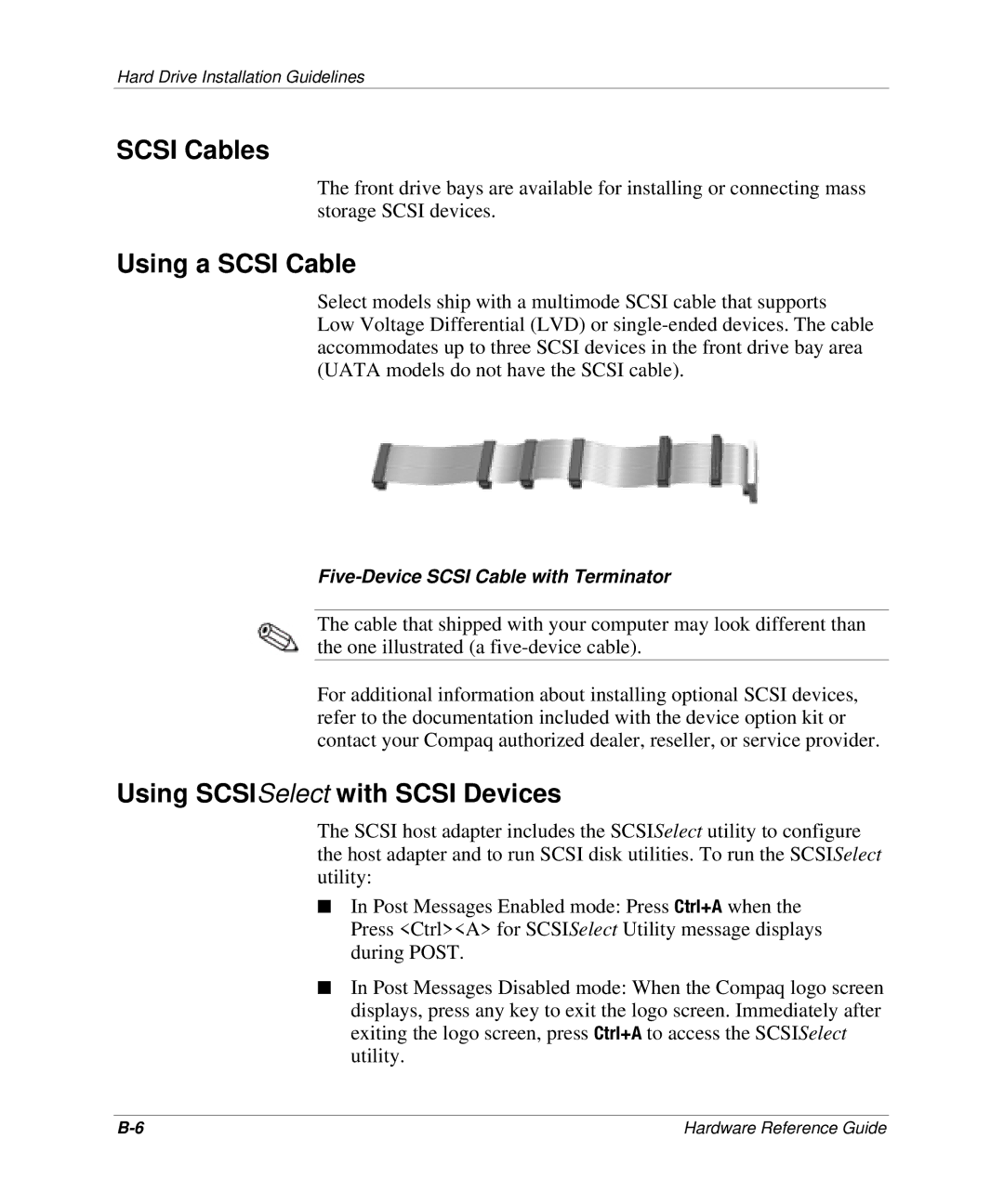 HP D300 manual Scsi Cables, Using a Scsi Cable, Using SCSISelect with Scsi Devices 