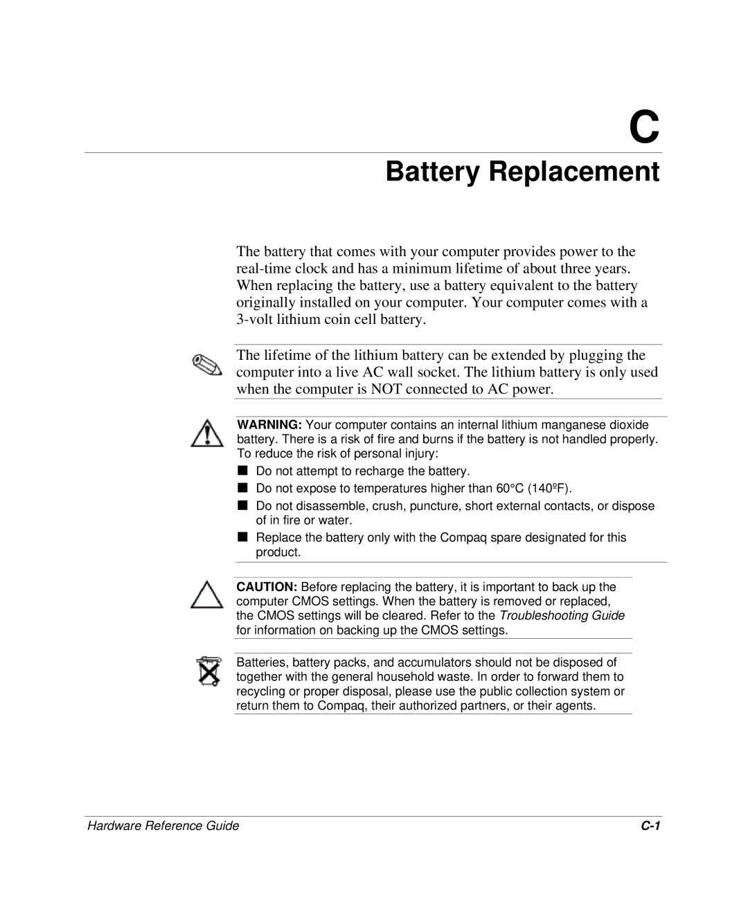 HP D300 manual Battery Replacement 