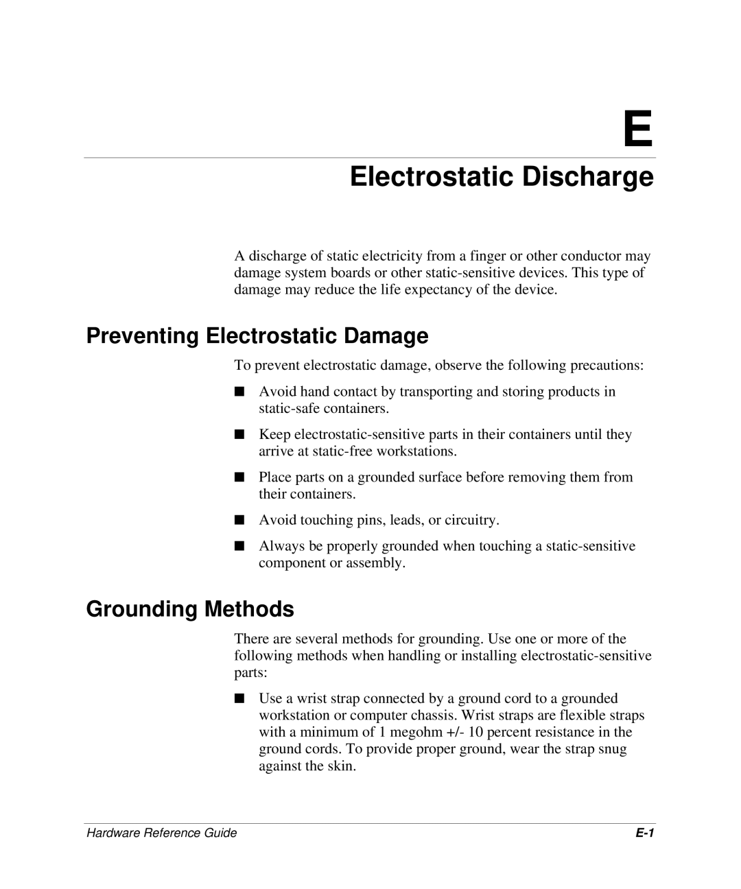 HP D300 manual Electrostatic Discharge, Preventing Electrostatic Damage, Grounding Methods 