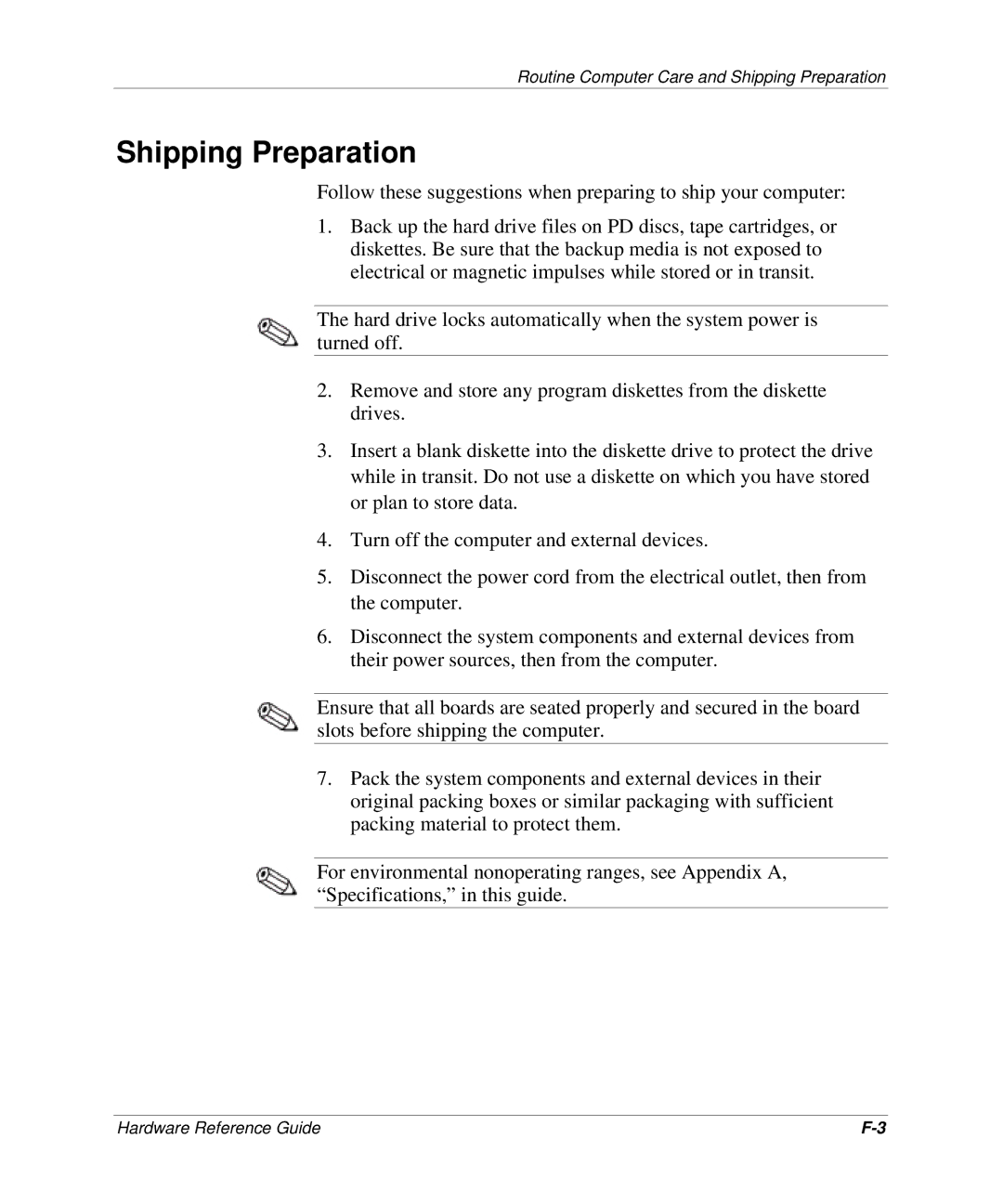 HP D300 manual Shipping Preparation 