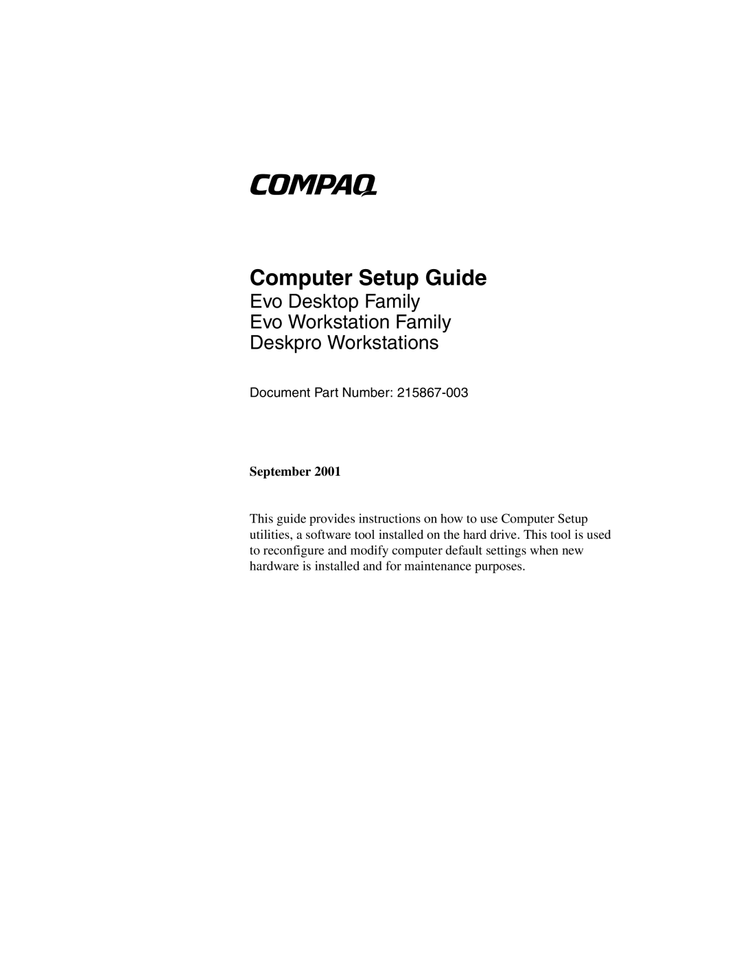 HP D300 manual Computer Setup Guide 
