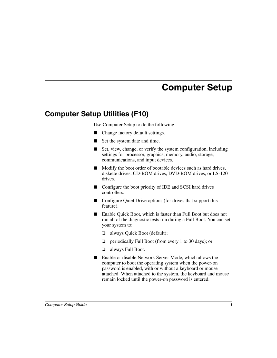 HP D300 manual Computer Setup 