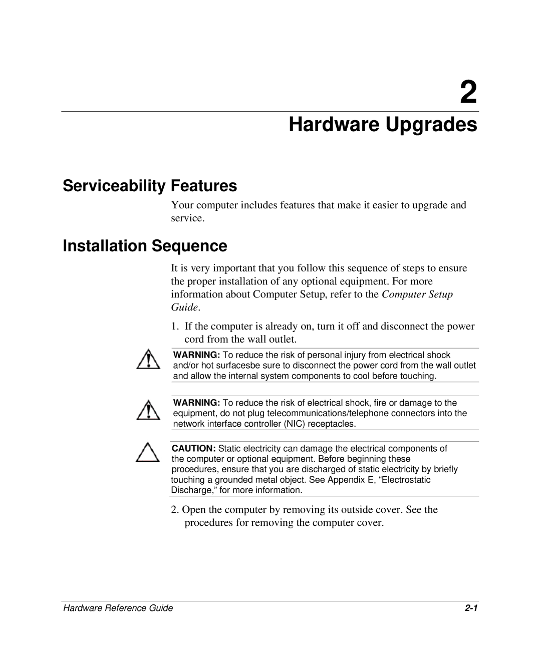 HP D300 manual Hardware Upgrades, Serviceability Features, Installation Sequence 