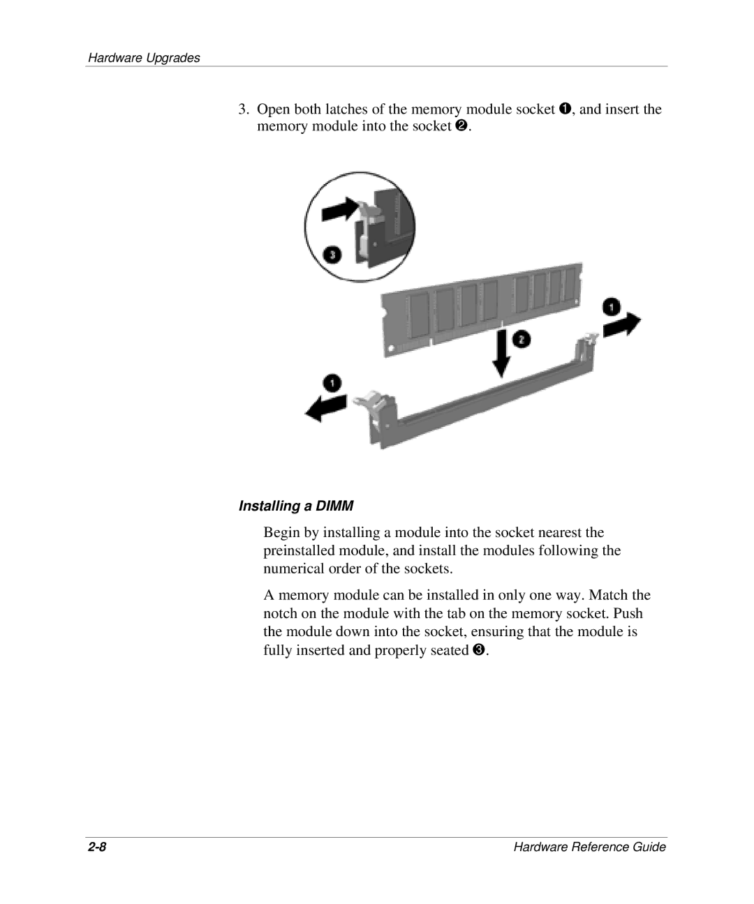 HP D300 manual Installing a Dimm 