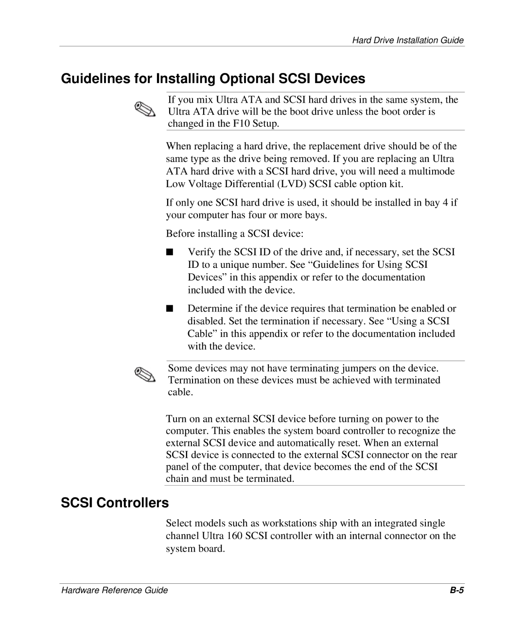 HP D300 manual Guidelines for Installing Optional Scsi Devices, Scsi Controllers 