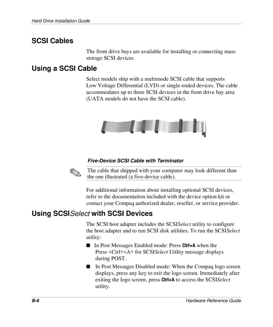 HP D300 manual Scsi Cables, Using a Scsi Cable, Using SCSISelect with Scsi Devices 