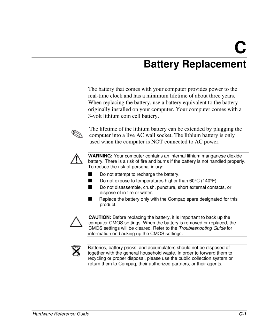 HP D300 manual Battery Replacement 