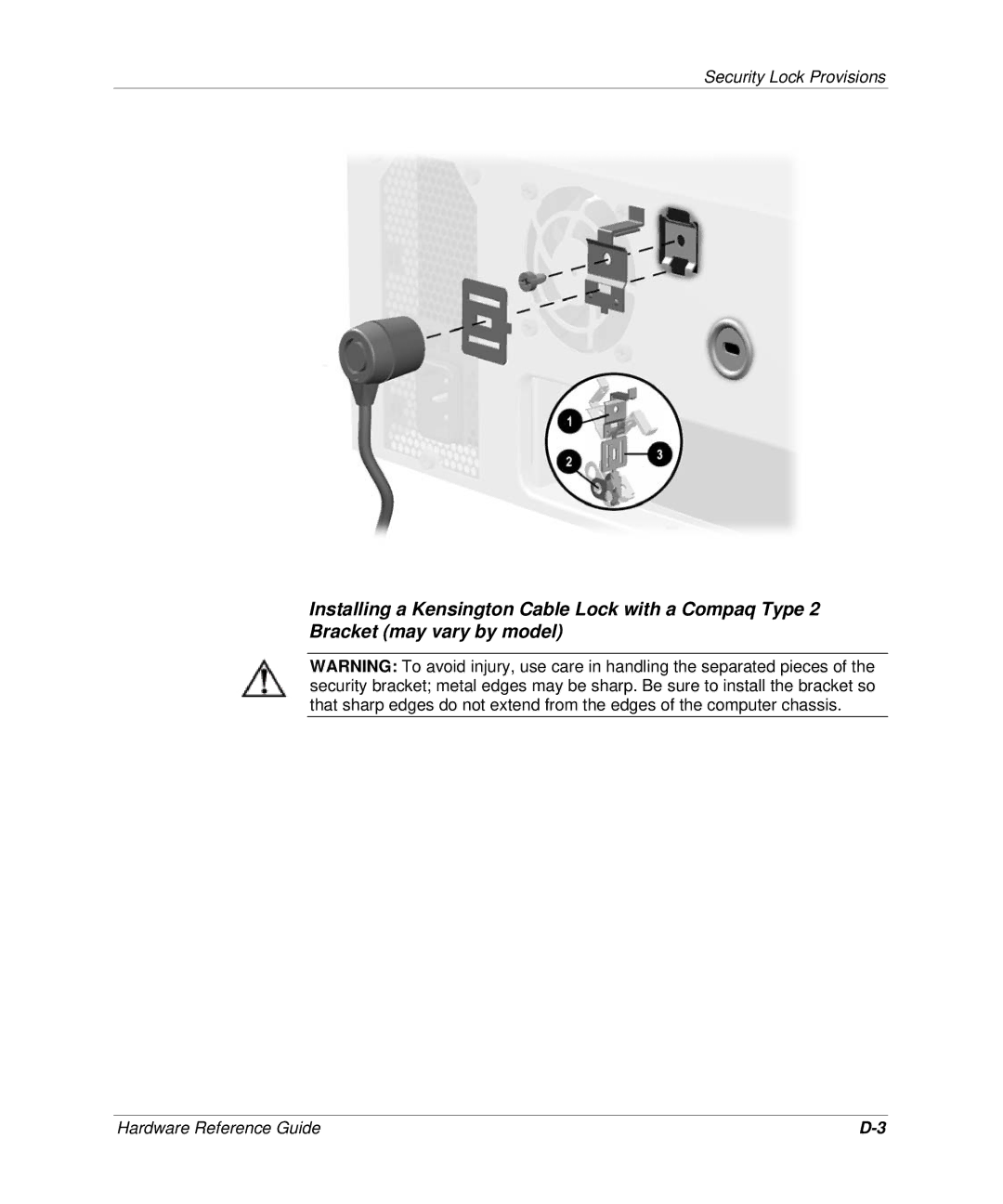 HP D300 manual Security Lock Provisions 