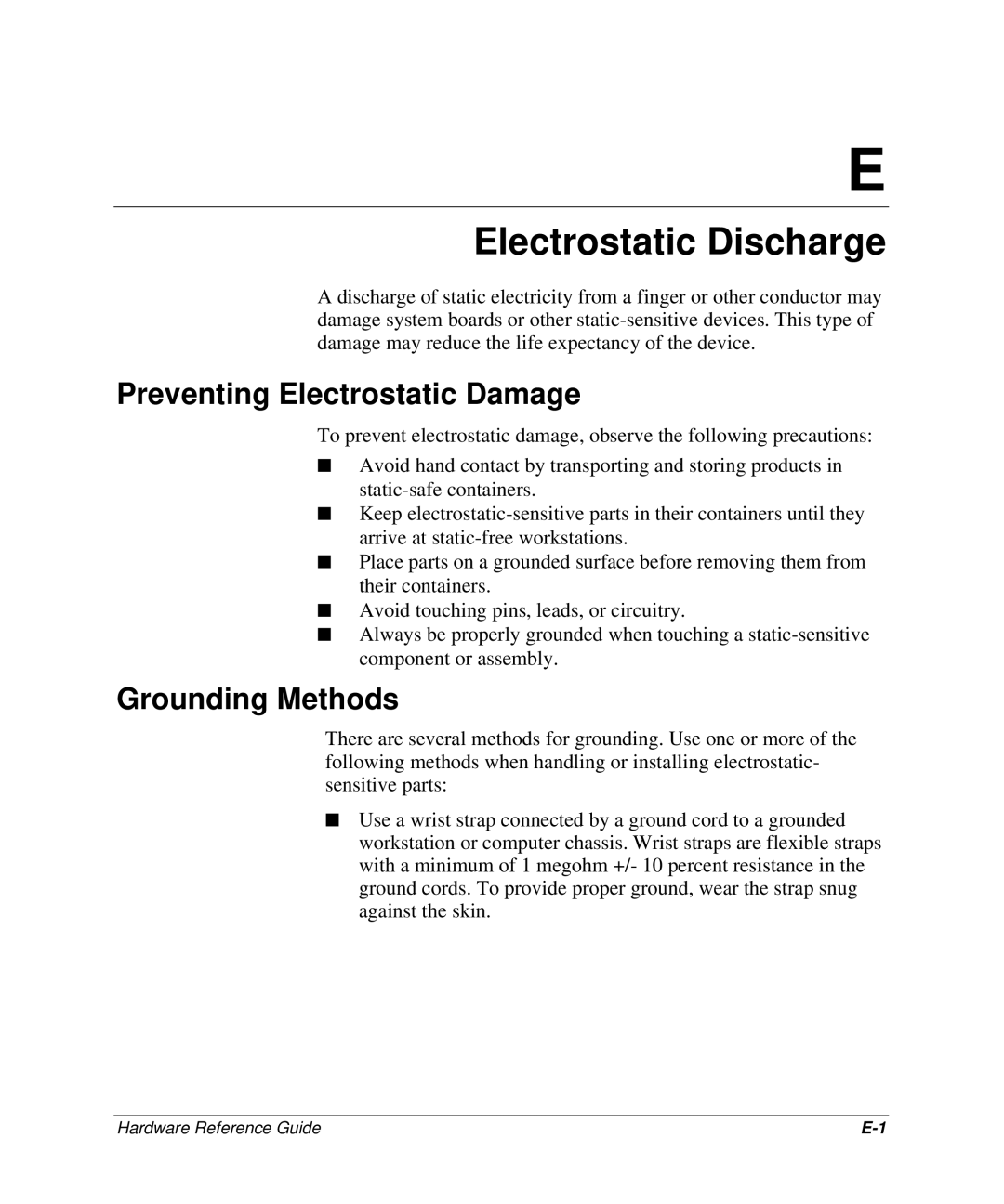 HP D300 manual Electrostatic Discharge, Preventing Electrostatic Damage, Grounding Methods 