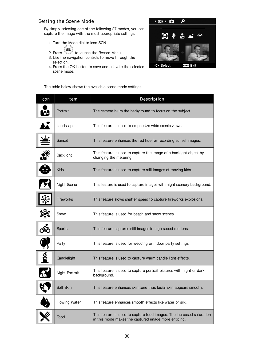 HP d3000 manual Setting the Scene Mode 