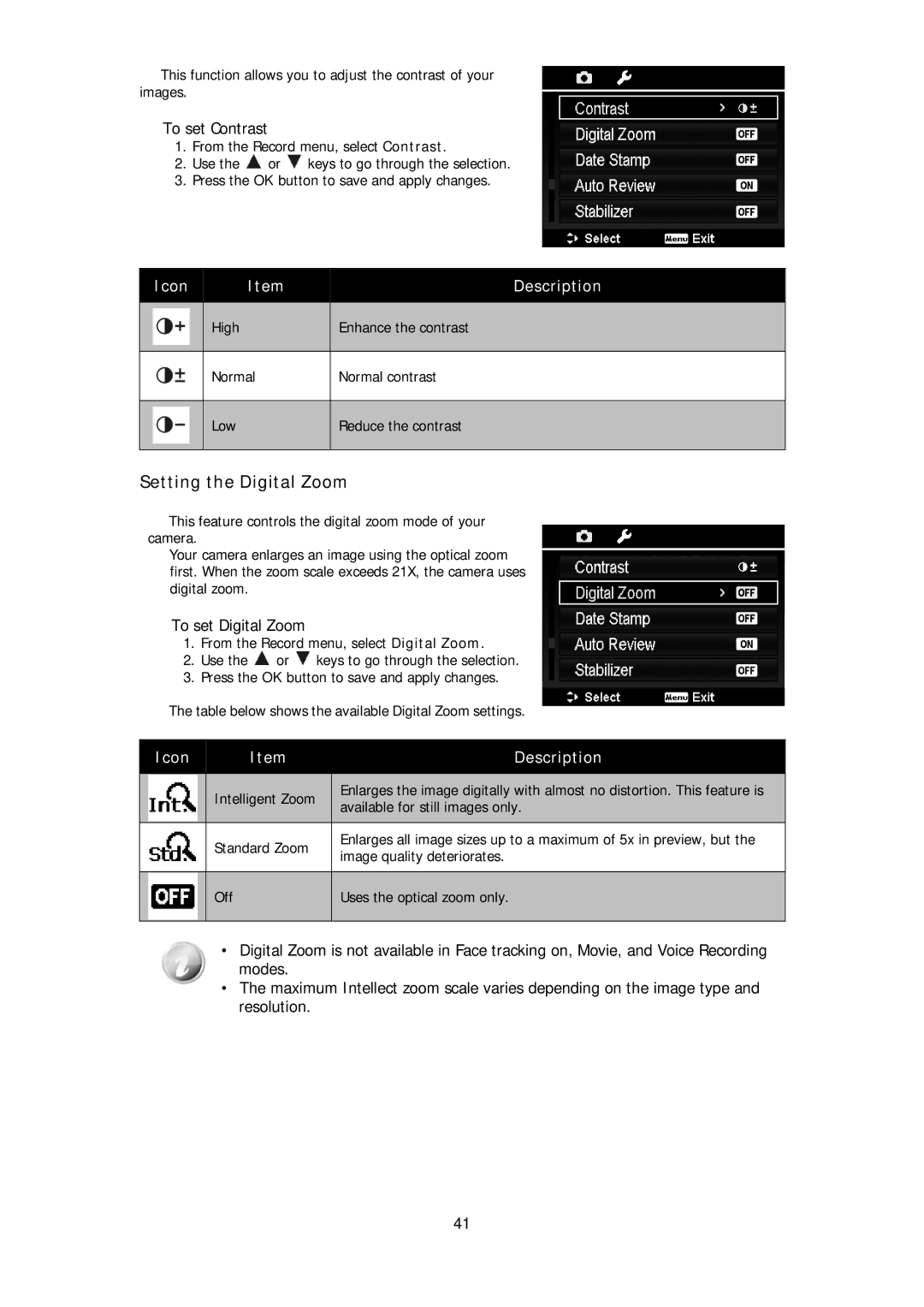 HP d3000 manual Setting the Digital Zoom, To set Contrast, To set Digital Zoom 