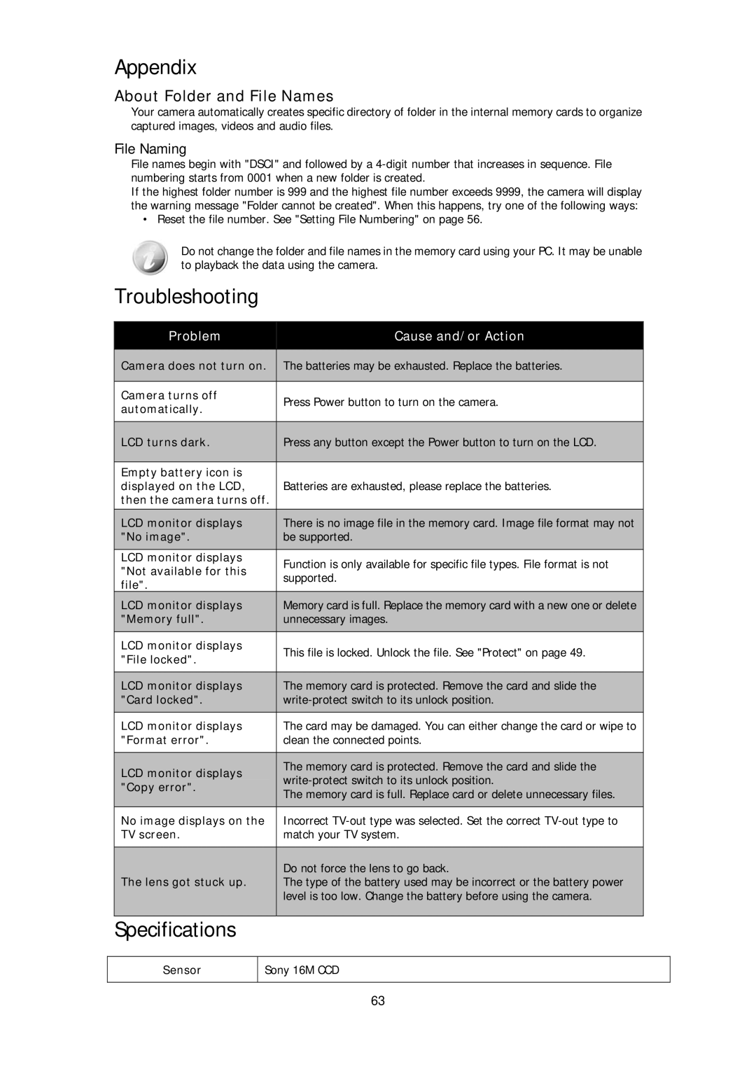 HP d3000 manual Appendix, Troubleshooting, Specifications, About Folder and File Names 