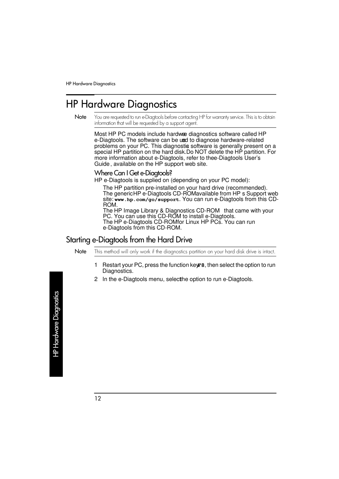 HP D310 Micro manual HP Hardware Diagnostics, Starting e-Diagtools from the Hard Drive, Where Can I Get e-Diagtools? 