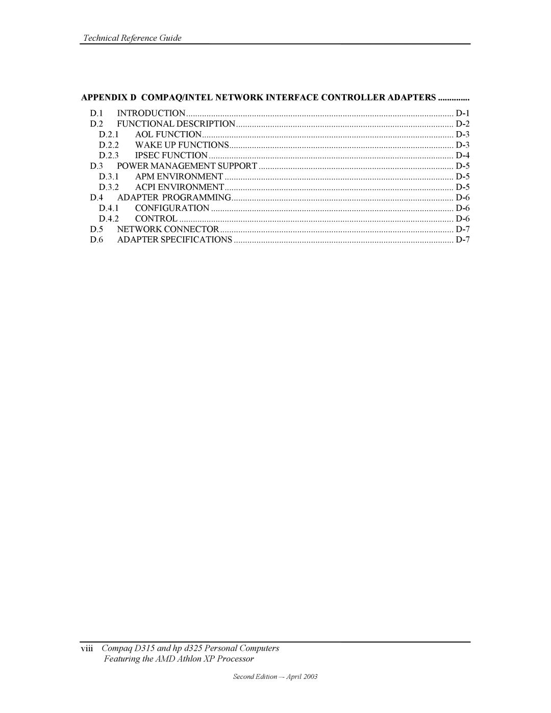 HP D315 manual Technical Reference Guide 