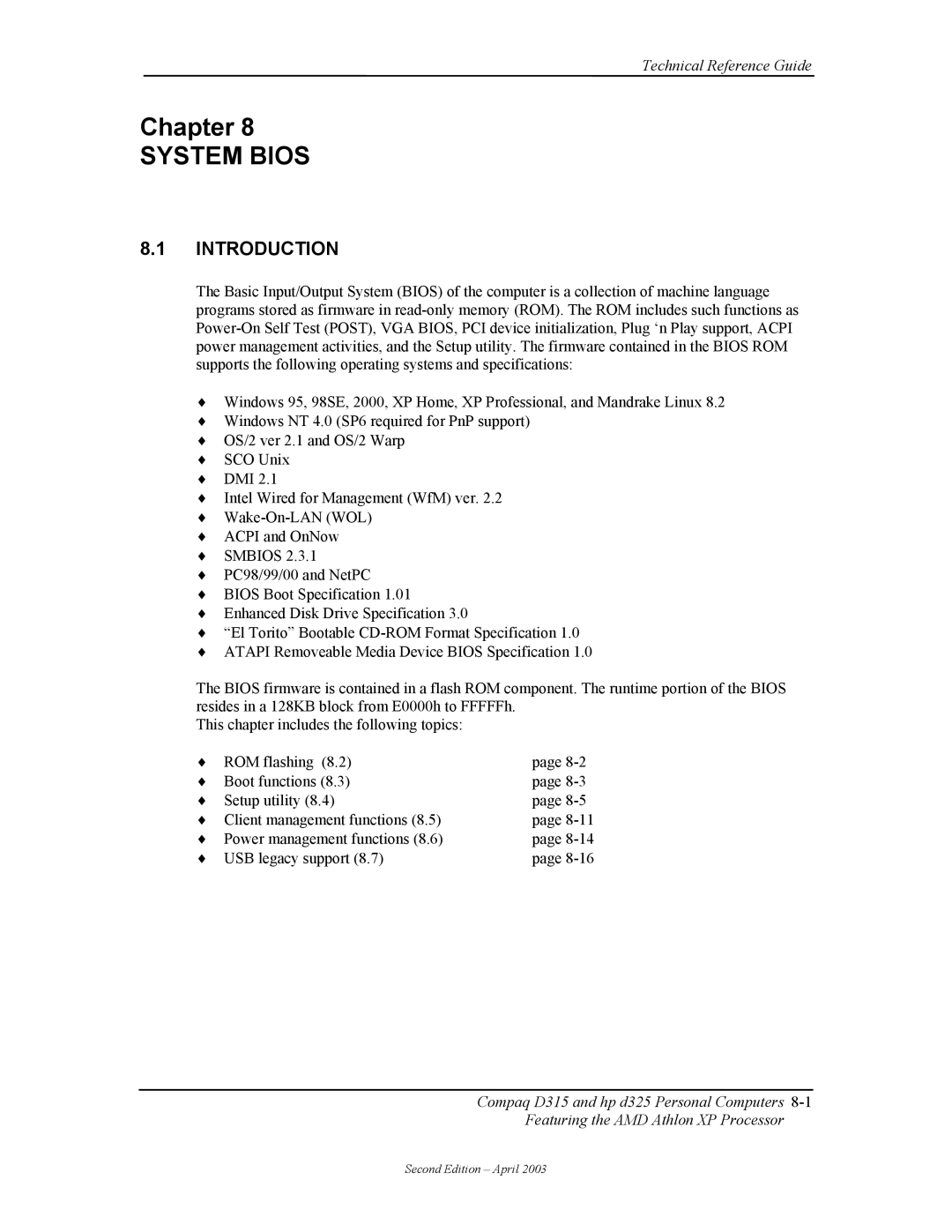 HP D315 manual System Bios 