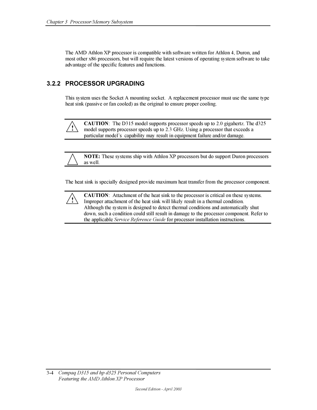 HP D315 manual Processor Upgrading 