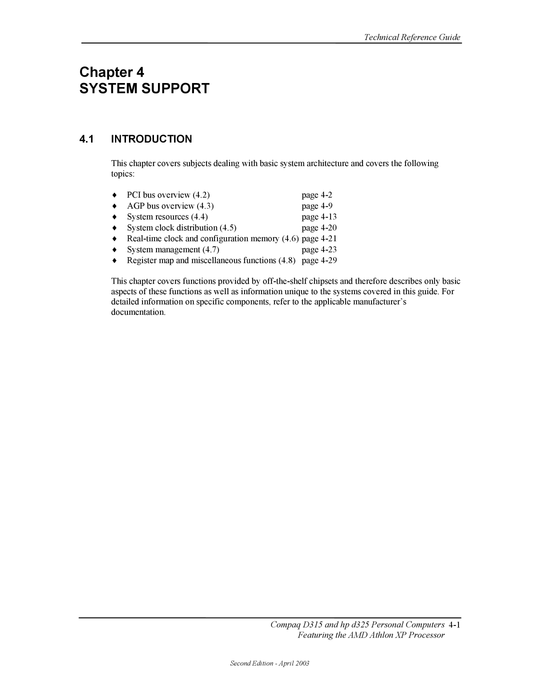 HP D315 manual System Support 