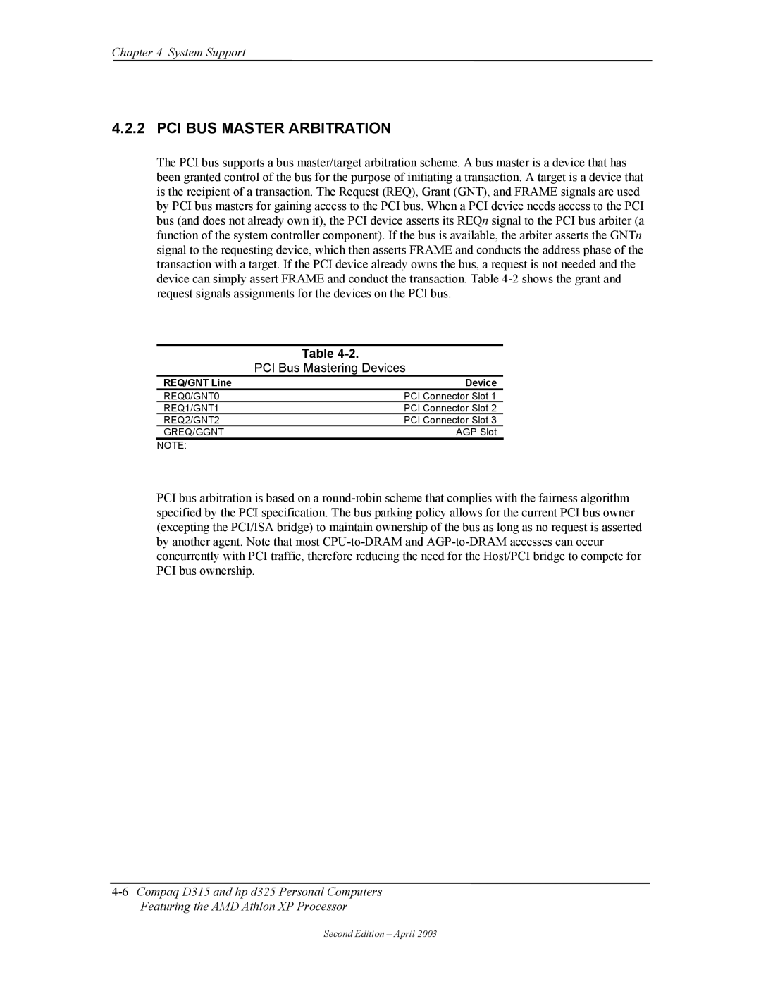 HP D315 manual PCI BUS Master Arbitration, PCI Bus Mastering Devices, REQ/GNT Line Device 