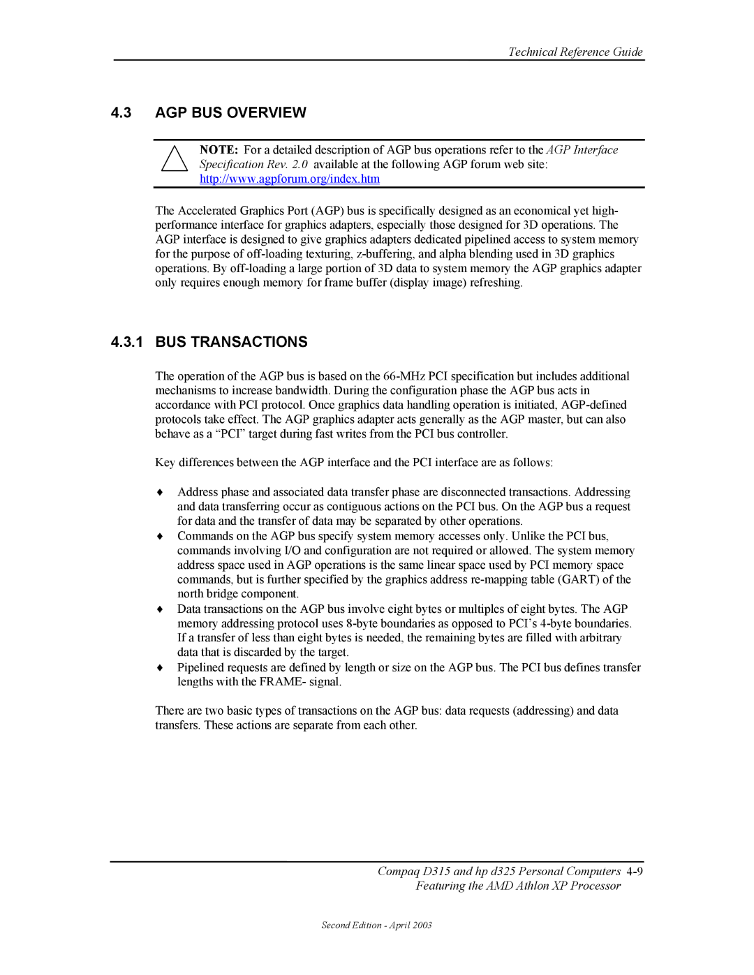 HP D315 manual AGP BUS Overview, BUS Transactions 