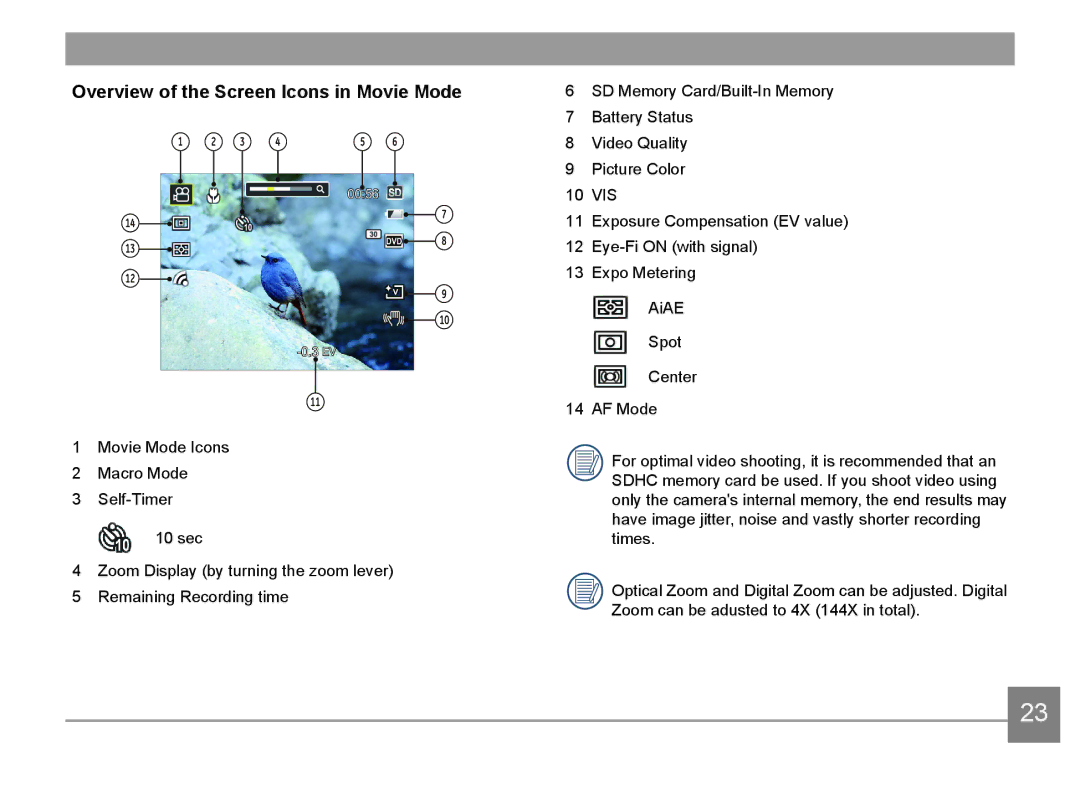 HP d3500 manual Overview of the Screen Icons in Movie Mode 