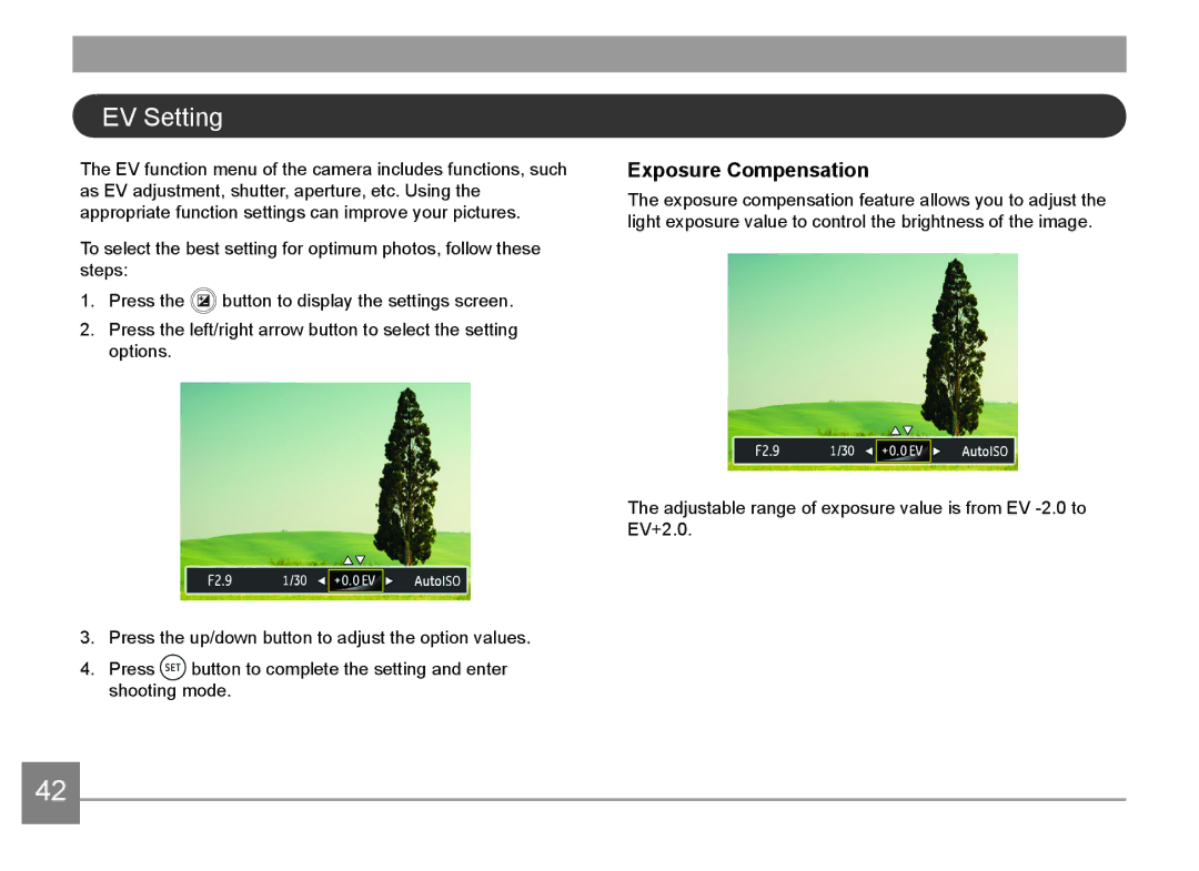 HP d3500 manual EV Setting, Exposure Compensation 