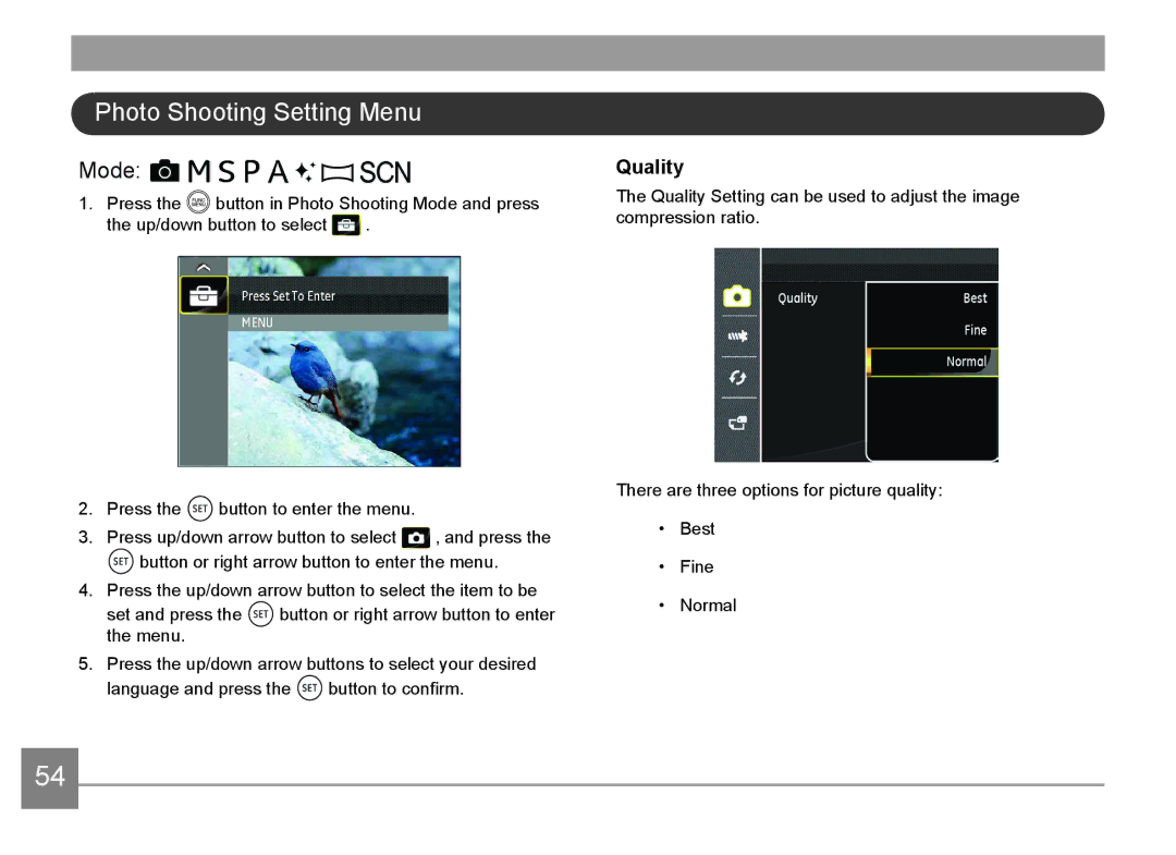 HP d3500 manual Photo Shooting Setting Menu, Quality 