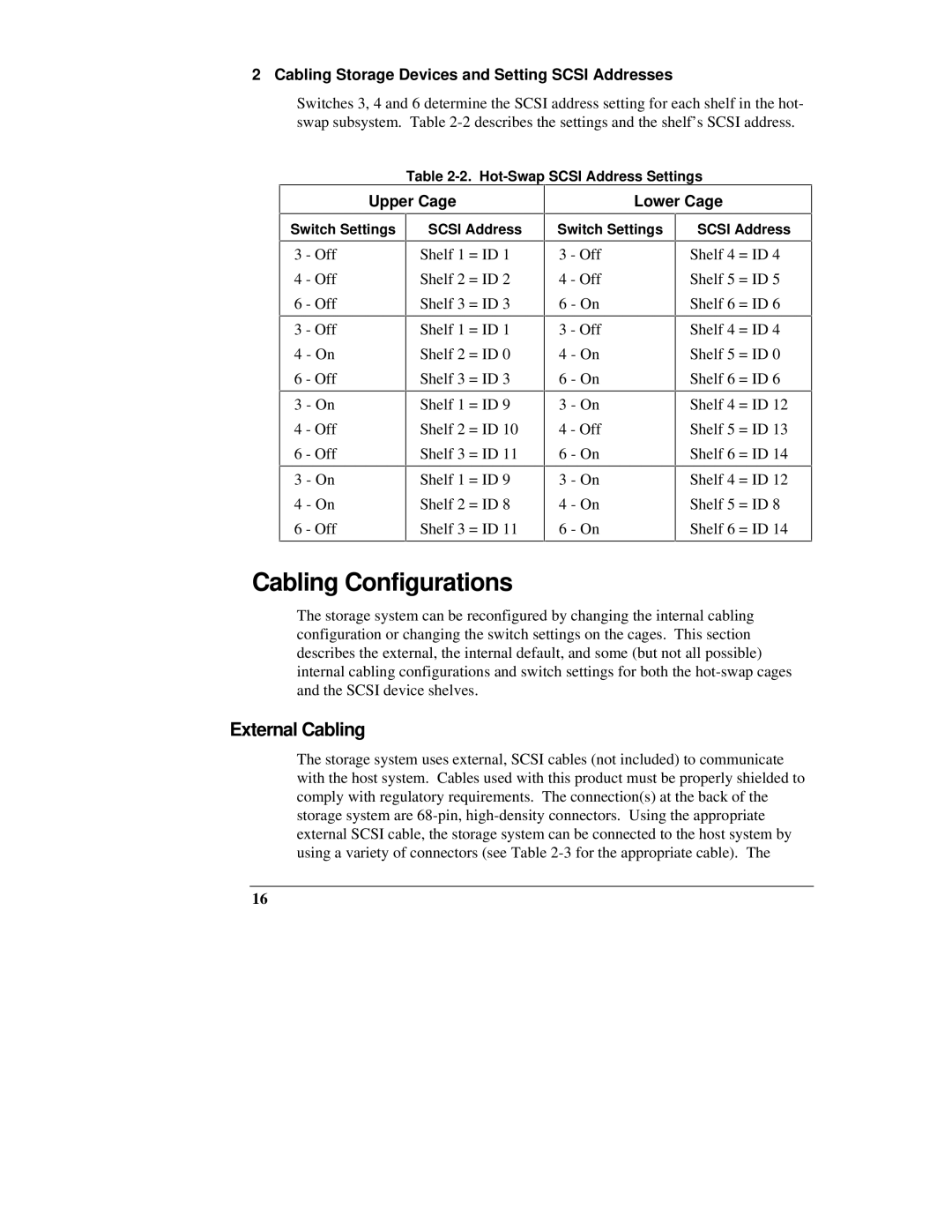 HP D3604-90004 manual Cabling Configurations, External Cabling, Upper Cage, Lower Cage 