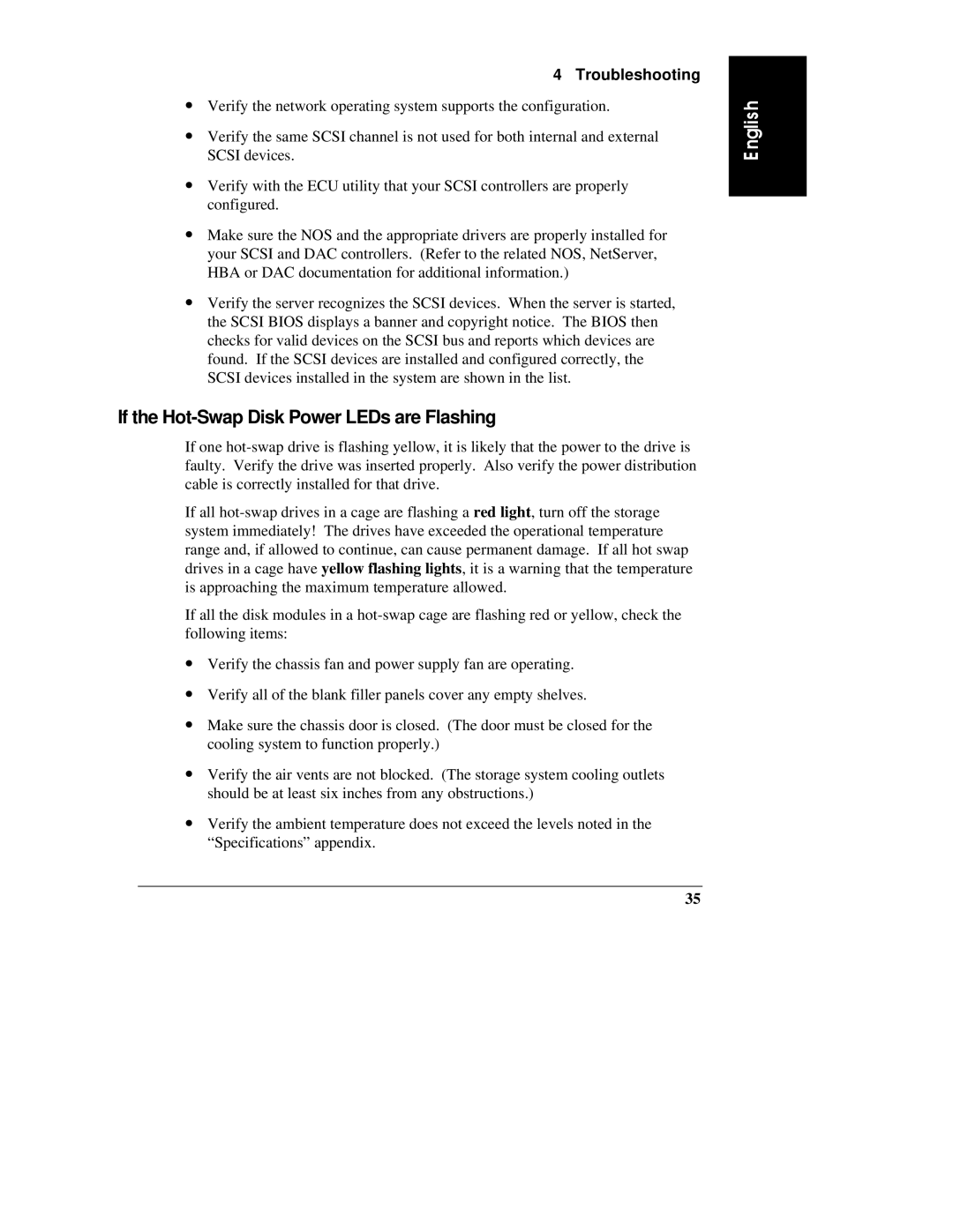 HP D3604-90004 manual If the Hot-Swap Disk Power LEDs are Flashing 