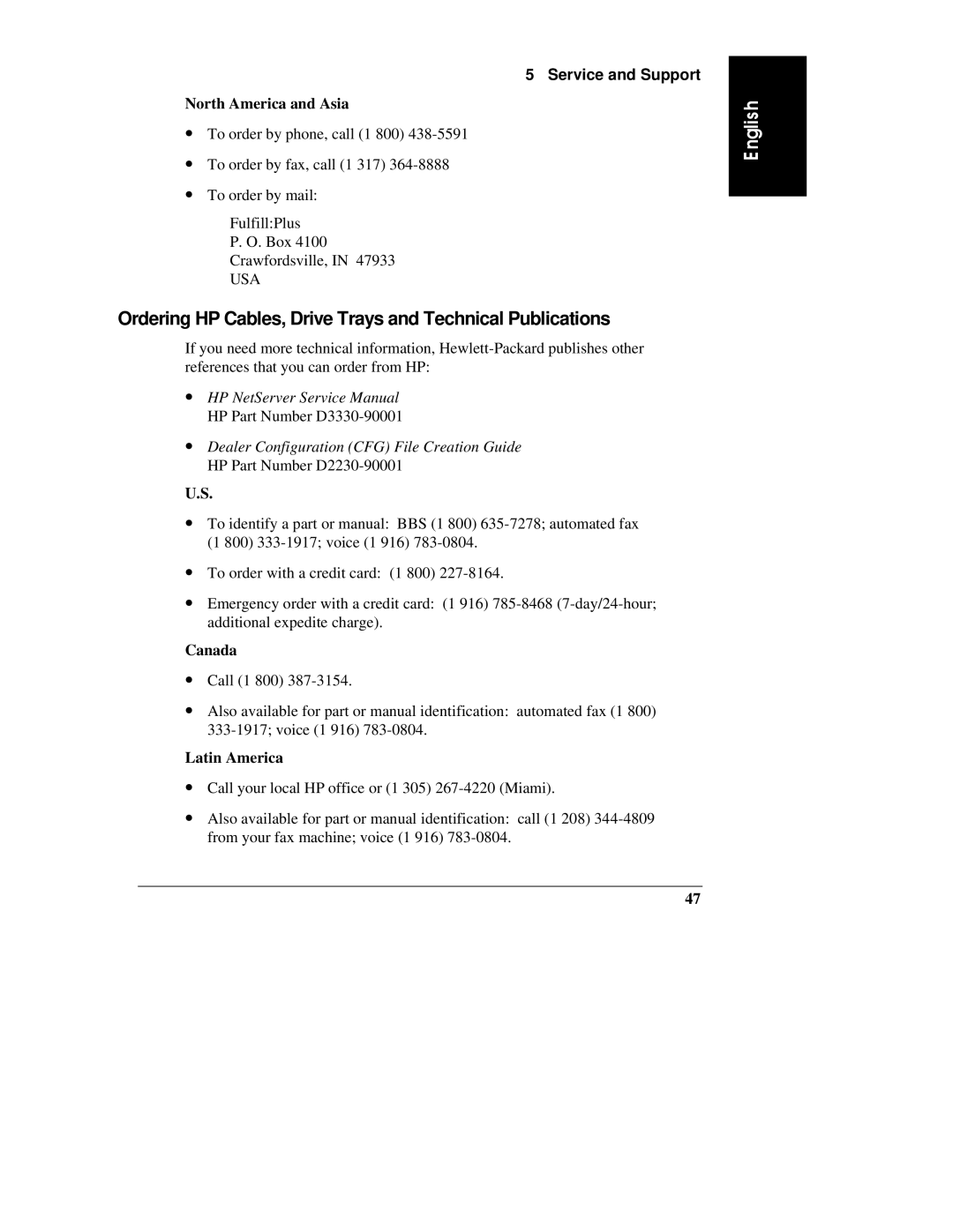 HP D3604-90004 manual Ordering HP Cables, Drive Trays and Technical Publications, North America and Asia 