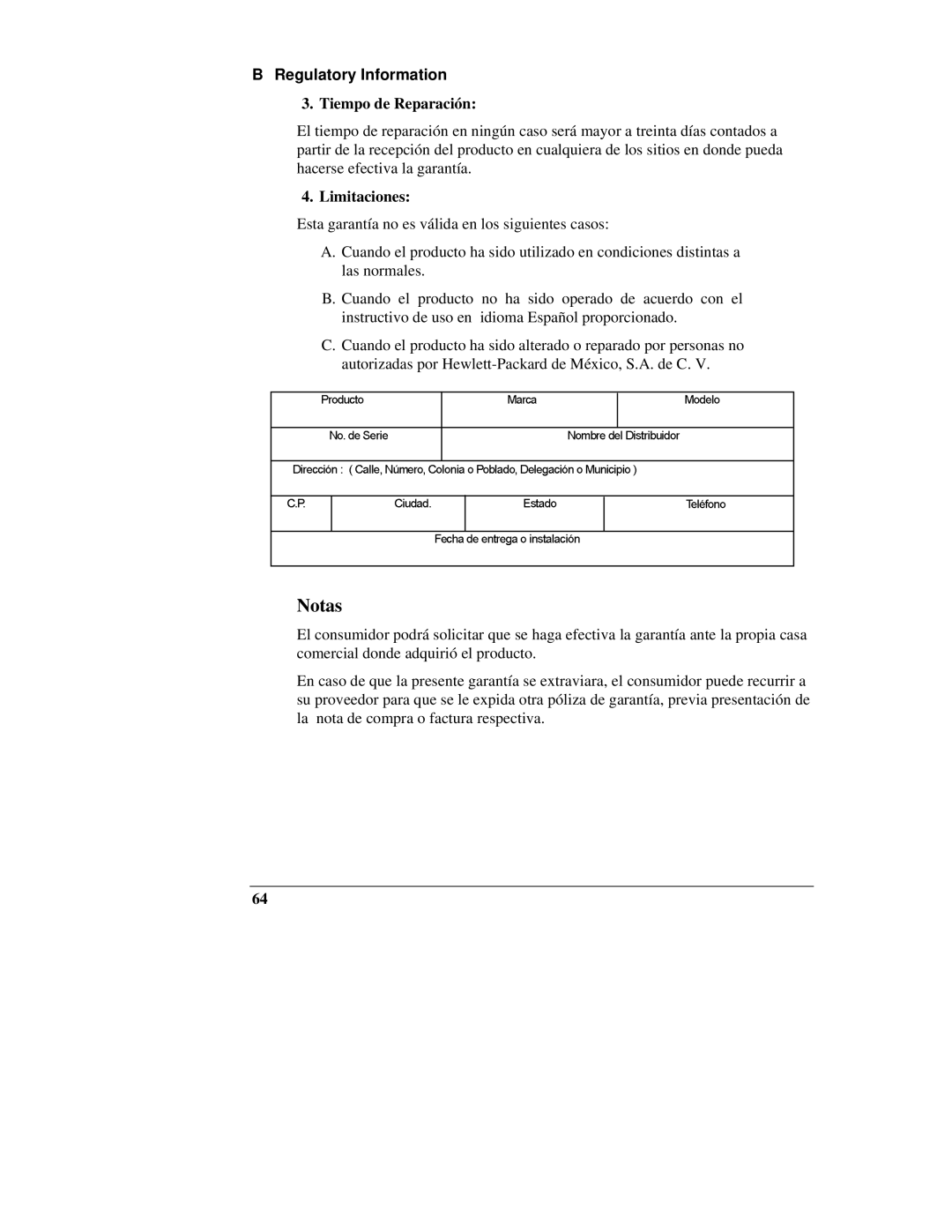 HP D3604-90004 manual Notas 