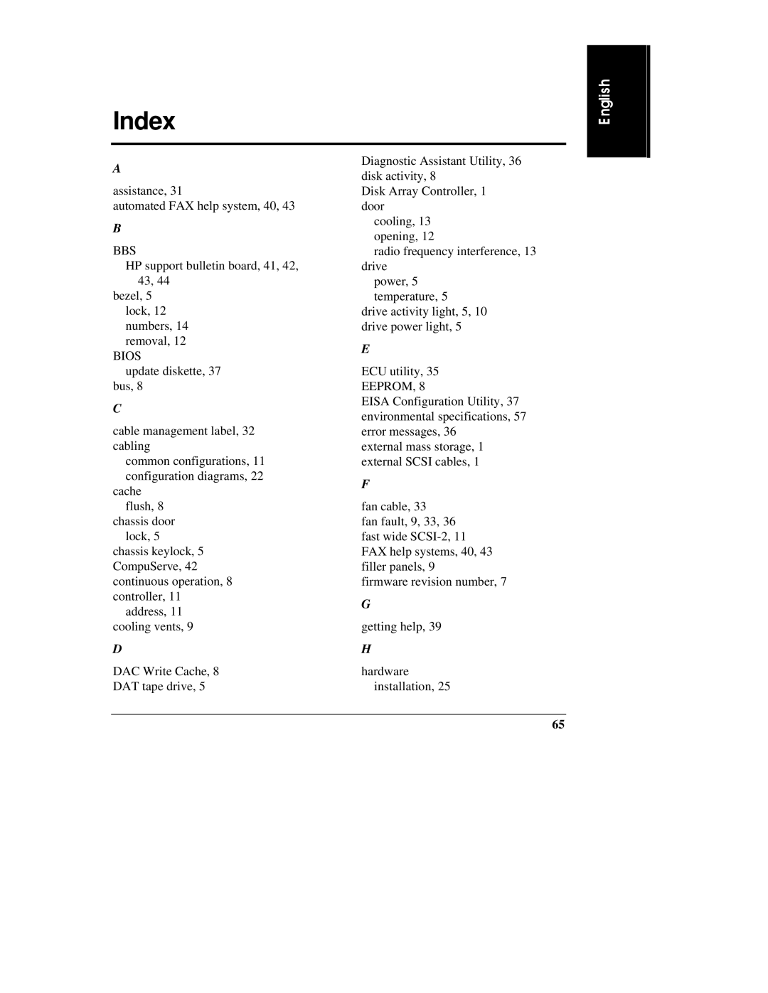 HP D3604-90004 manual Index, Bios 