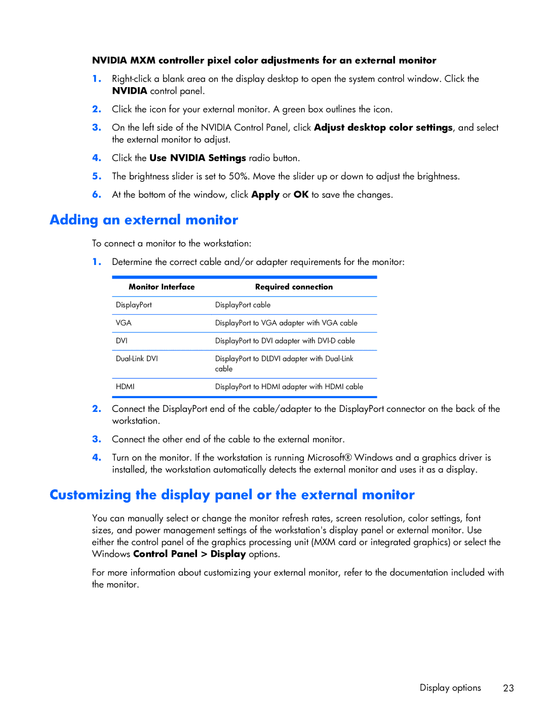 HP 663728R999F7PH, D3H66UTABA manual Adding an external monitor, Customizing the display panel or the external monitor 