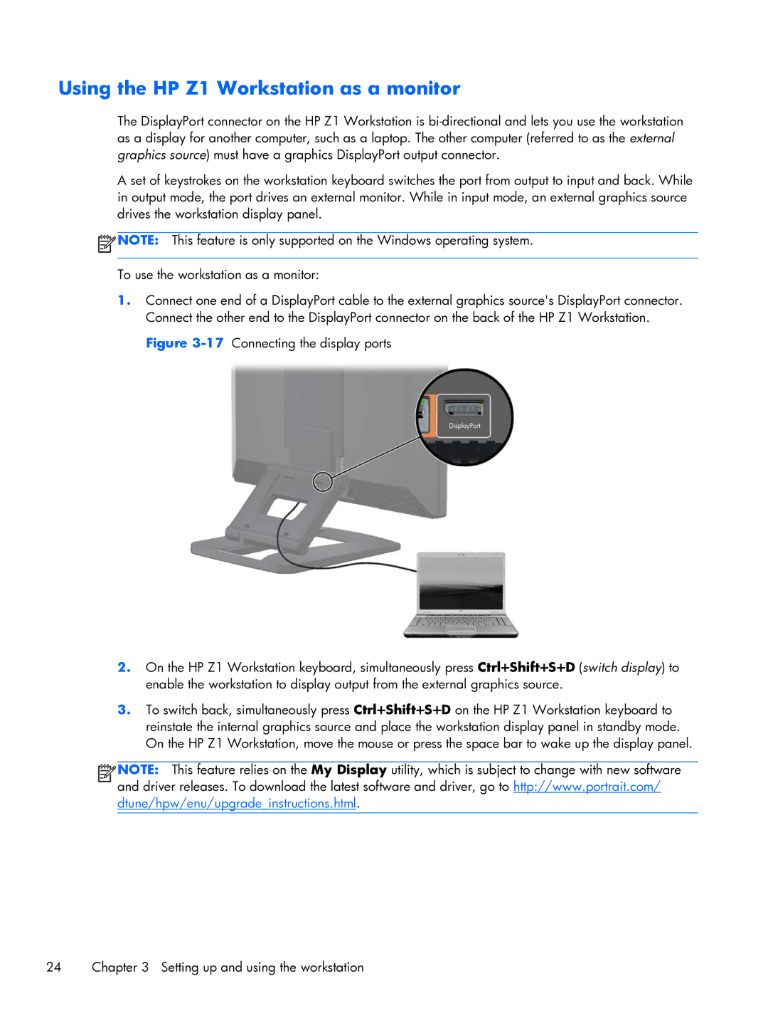 HP D3H66UTABA, 663728R999F7PH manual Using the HP Z1 Workstation as a monitor 