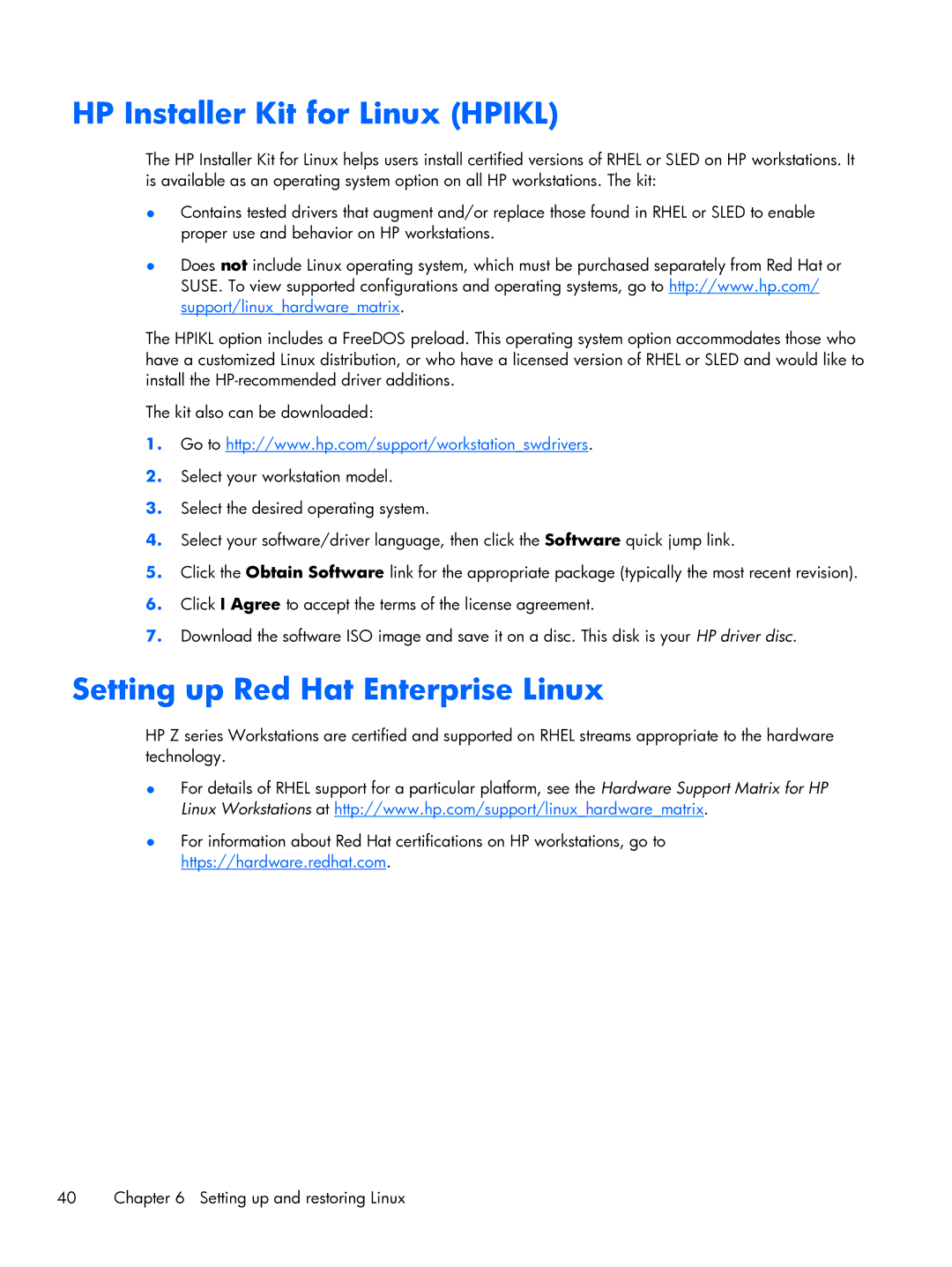HP D3H66UTABA, 663728R999F7PH manual HP Installer Kit for Linux Hpikl, Setting up Red Hat Enterprise Linux 
