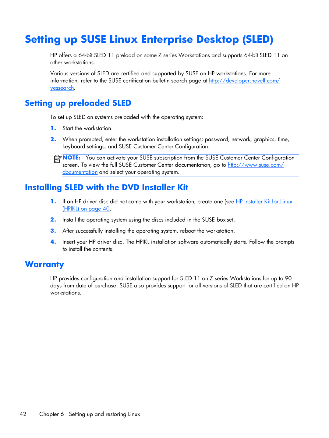 HP D3H66UTABA, 663728R999F7PH manual Setting up Suse Linux Enterprise Desktop Sled, Setting up preloaded Sled 